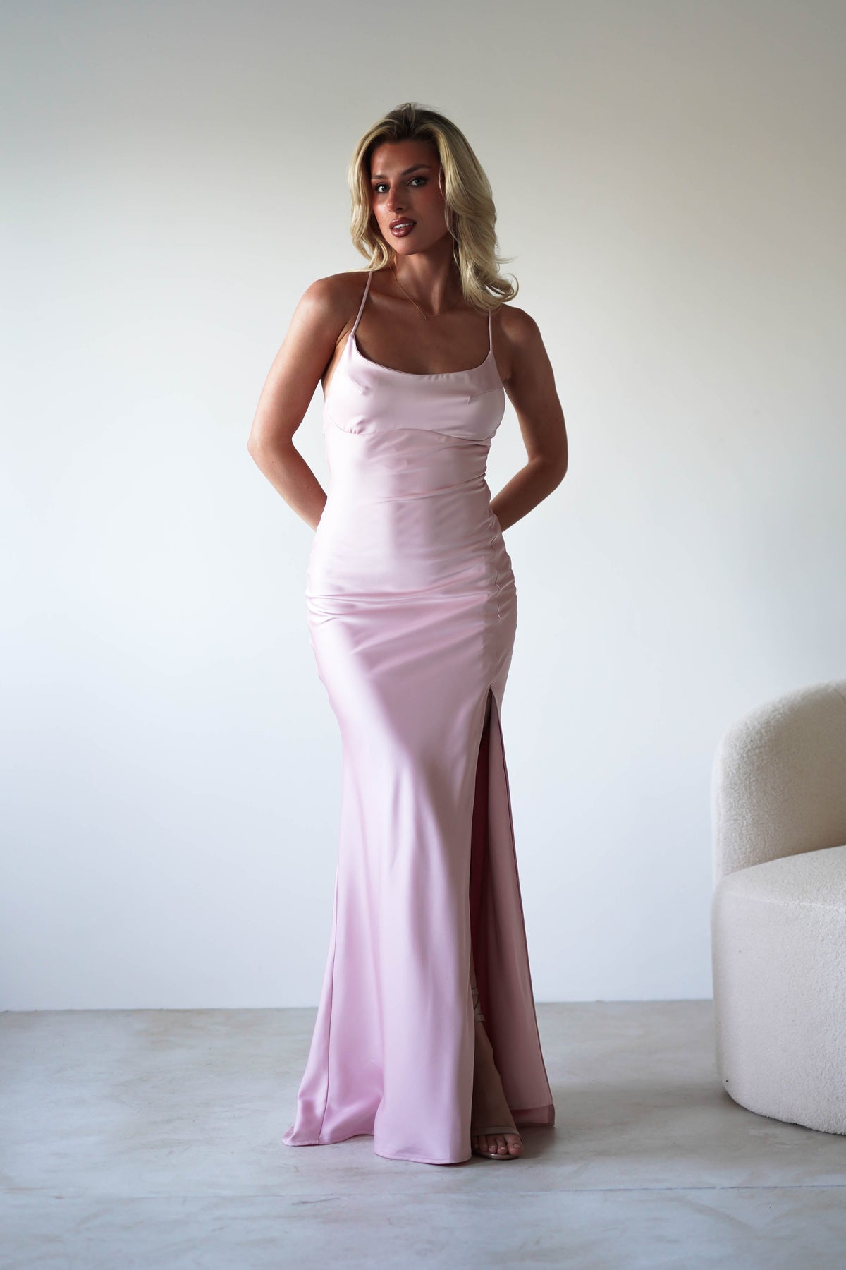 Elsa Matte Satin Maxi Gown | Blush Pink-Oh Hello Clothing