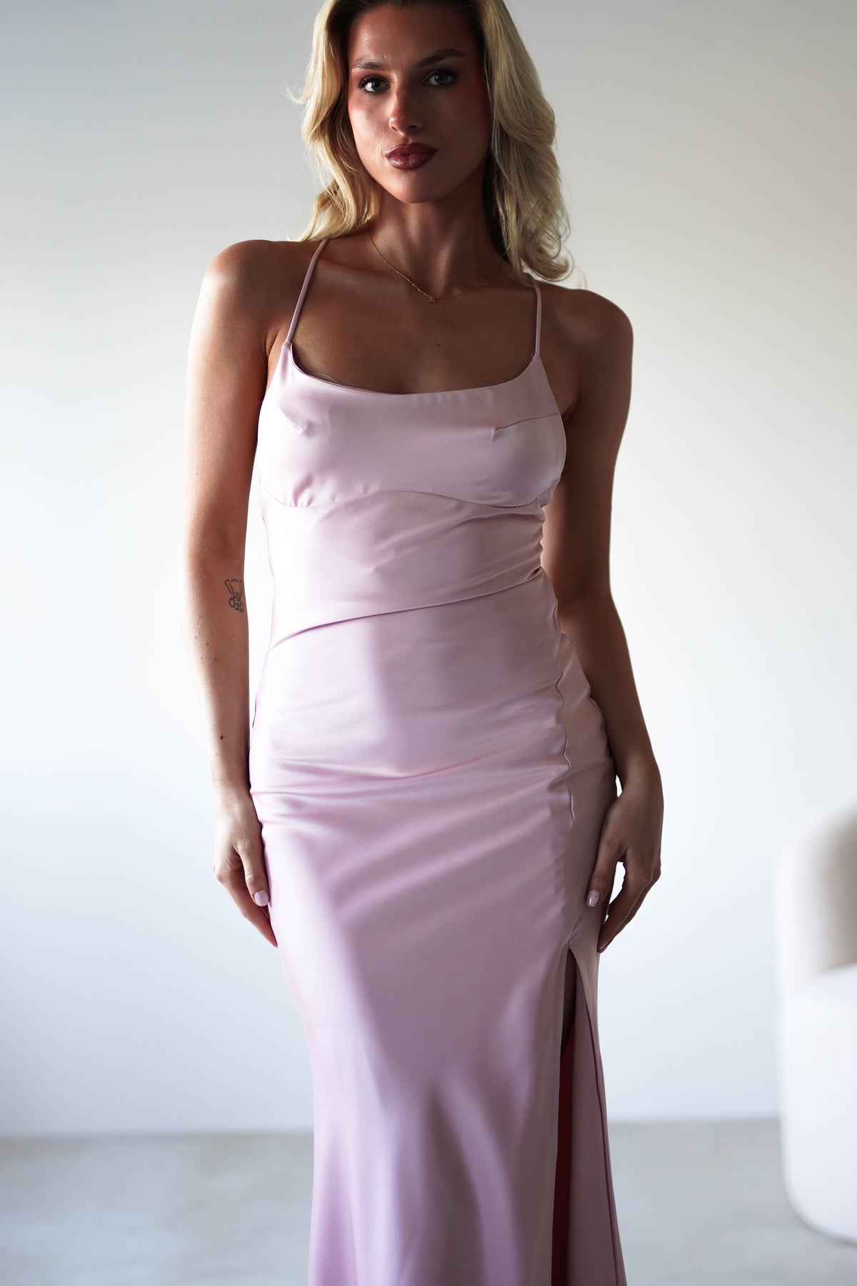 Elsa Matte Satin Maxi Gown | Blush Pink-Oh Hello Clothing