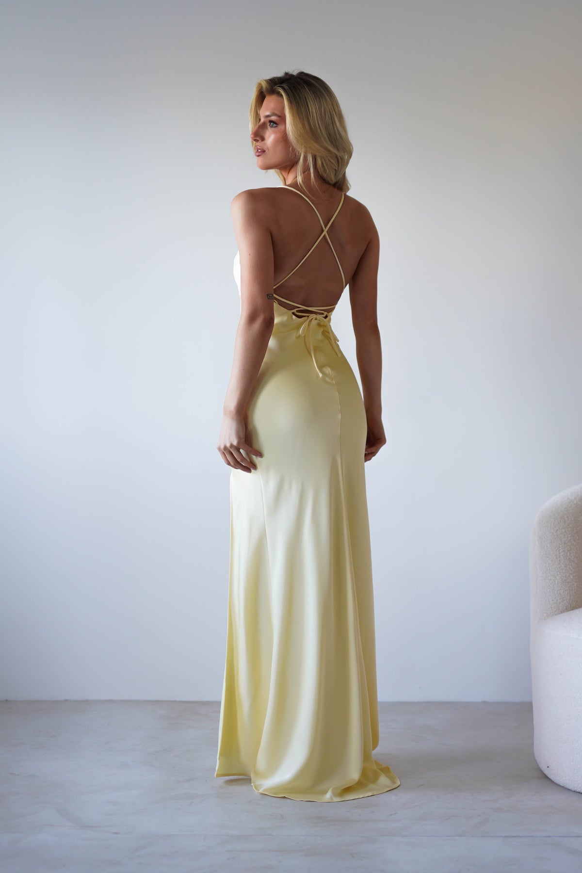 Elsa Matte Satin Maxi Gown | Yellow-Oh Hello Clothing