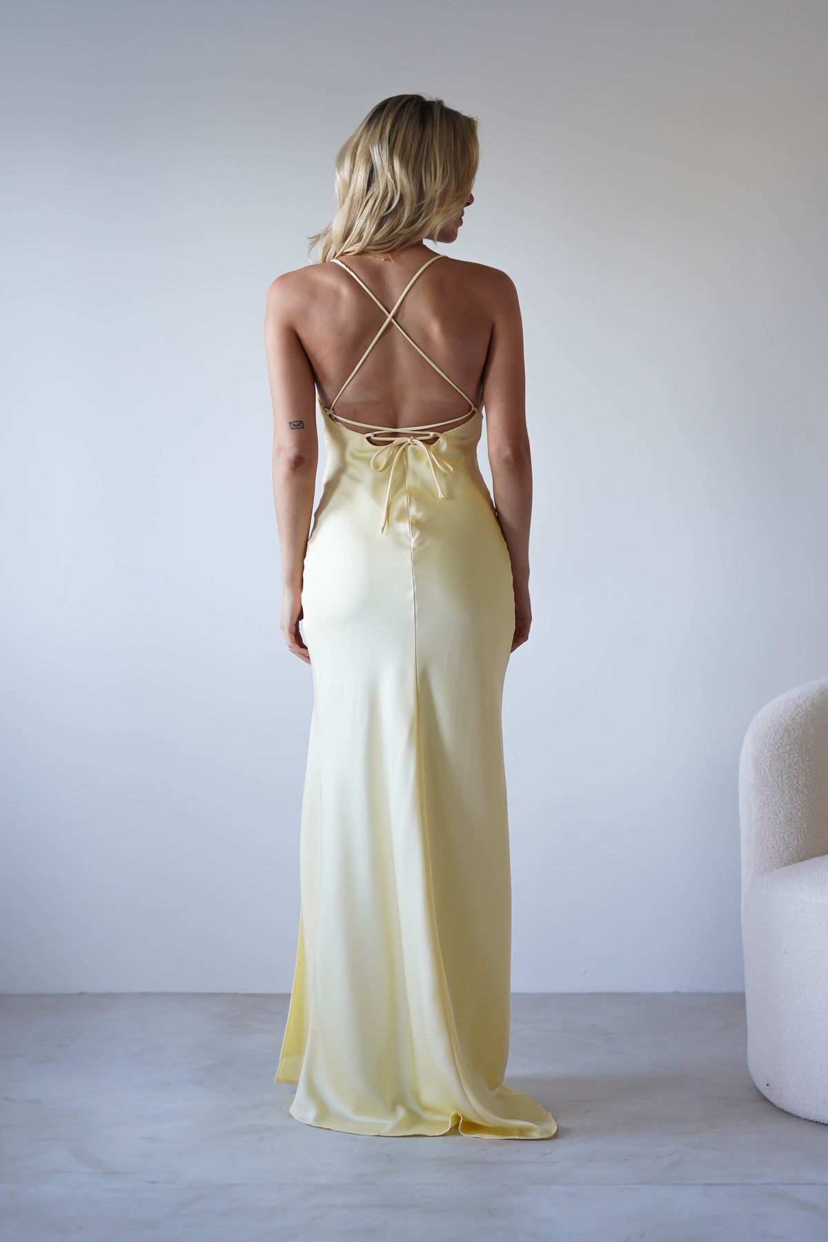 Elsa Matte Satin Maxi Gown | Yellow-Oh Hello Clothing