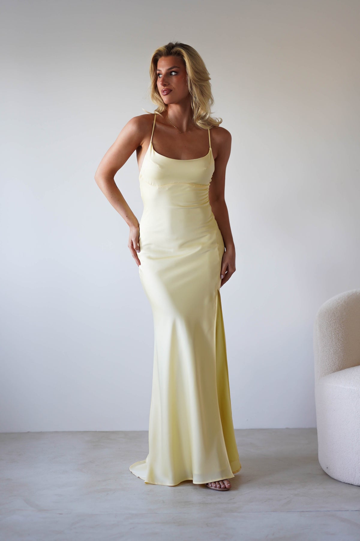 Elsa Matte Satin Maxi Gown | Yellow-Oh Hello Clothing