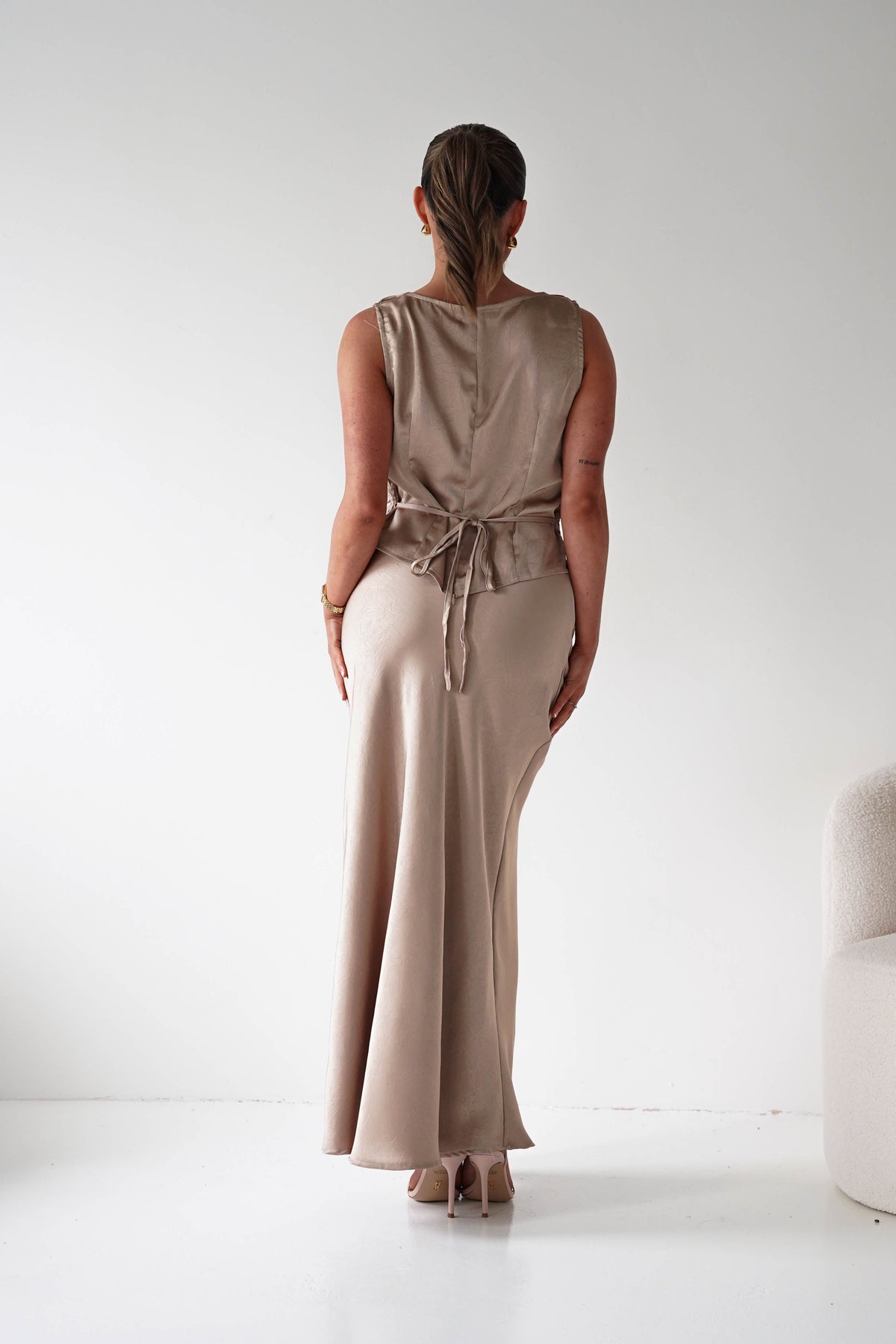 Elsa Satin Set With Lace Detail | Beige-Oh Hello Clothing