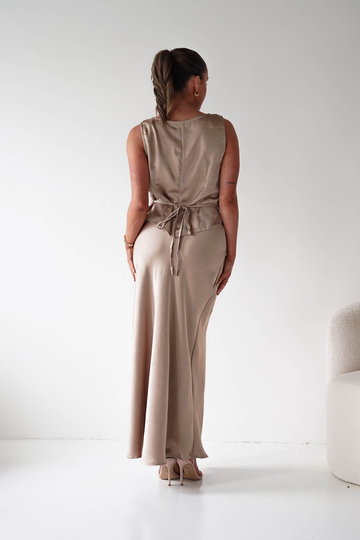 Elsa Satin Set With Lace Detail | Beige-Oh Hello Clothing