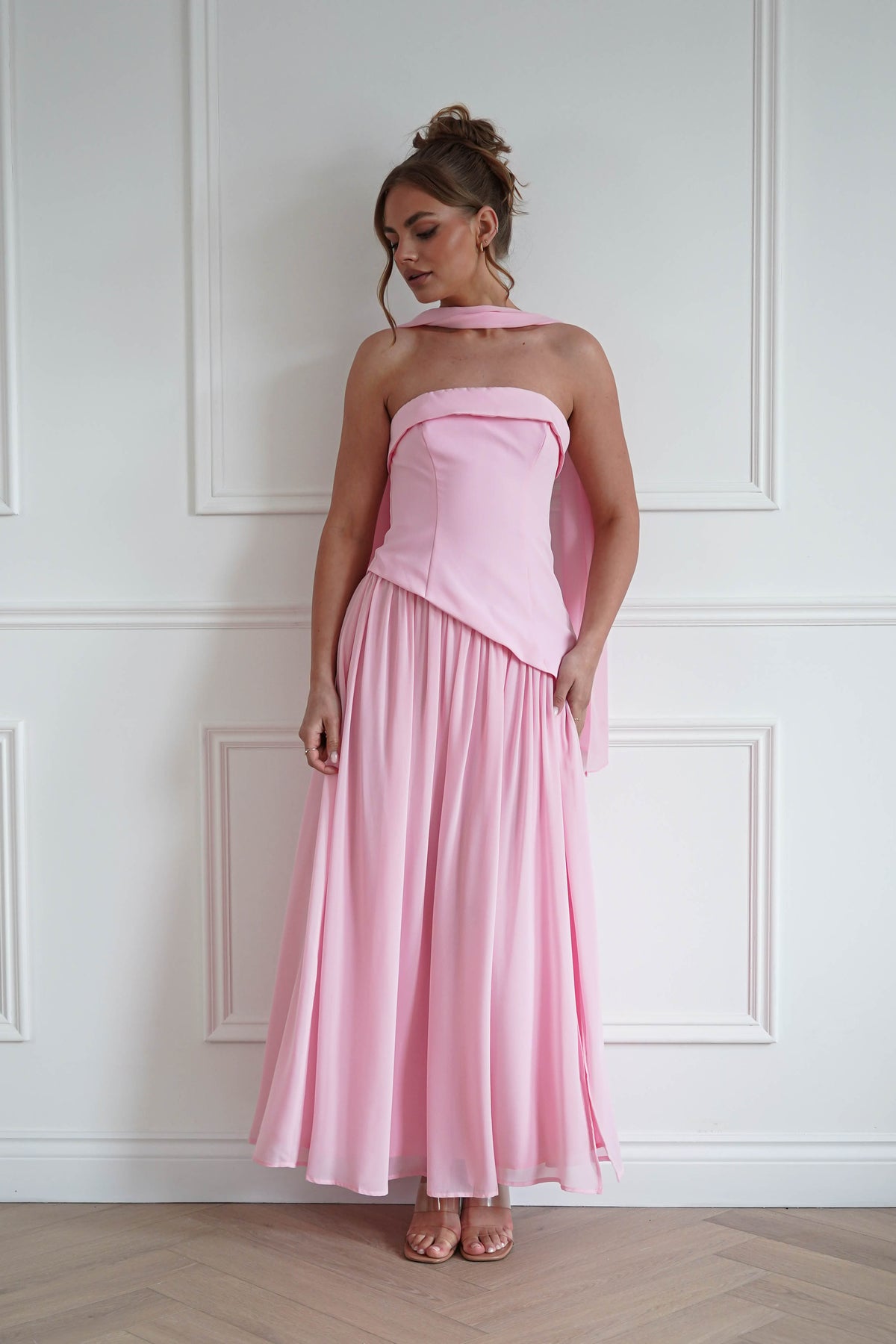 Elva Strapless Asymmetric Waist Maxi Dress | Pink-Oh Hello Clothing