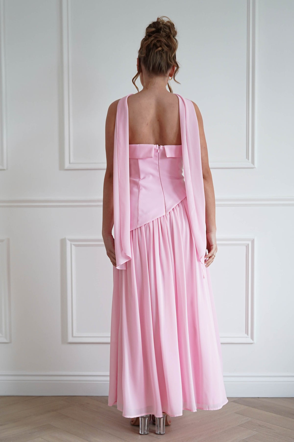 Elva Strapless Asymmetric Waist Maxi Dress | Pink-Oh Hello Clothing
