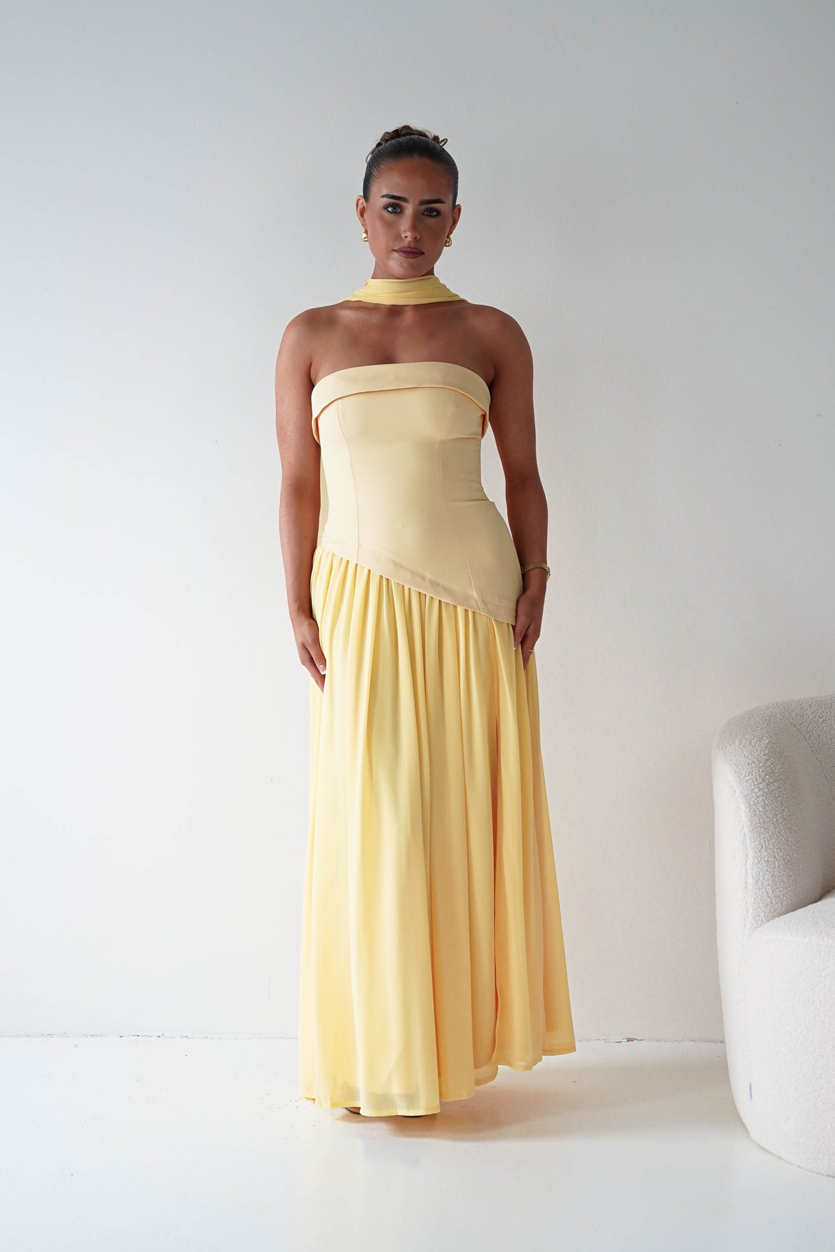 Elva Strapless Asymmetric Waist Maxi Dress | Yellow-Oh Hello Clothing
