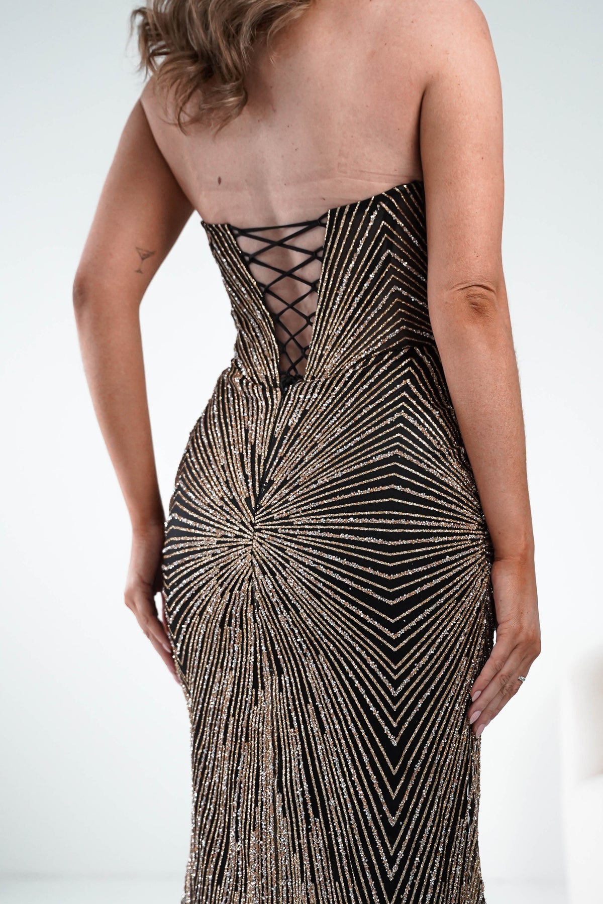 Elyse Glitter Strapless Gown | Black/Gold-Oh Hello Clothing