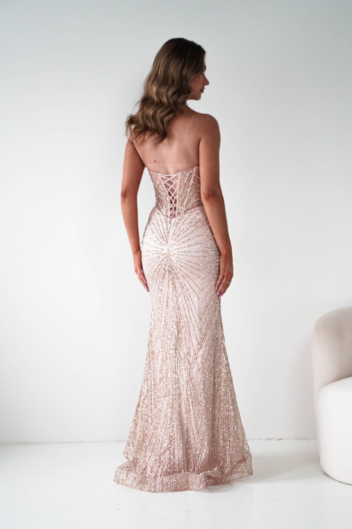 Elyse Glitter Strapless Gown | Rose Gold-Oh Hello Clothing