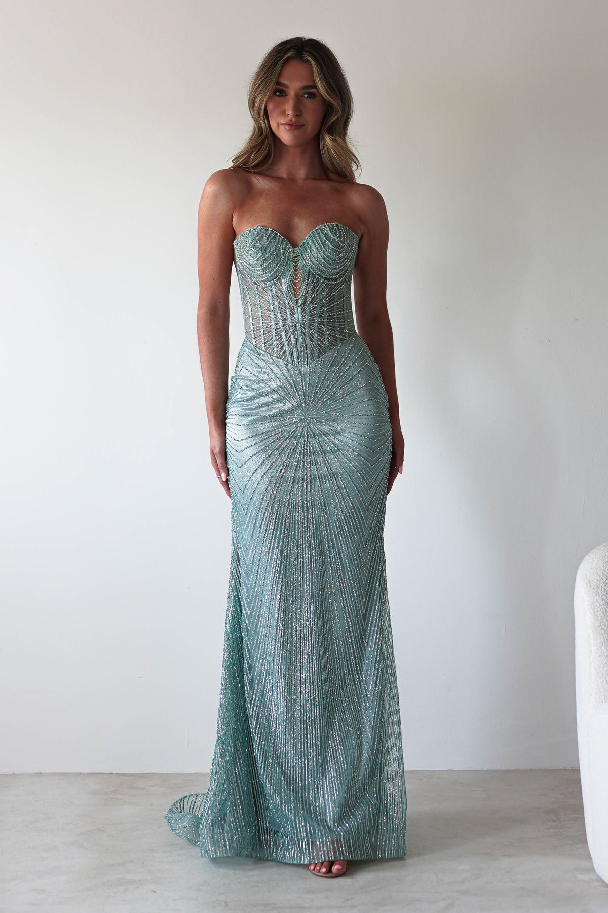 Elyse Glitter Strapless Gown | Sage-Oh Hello Clothing