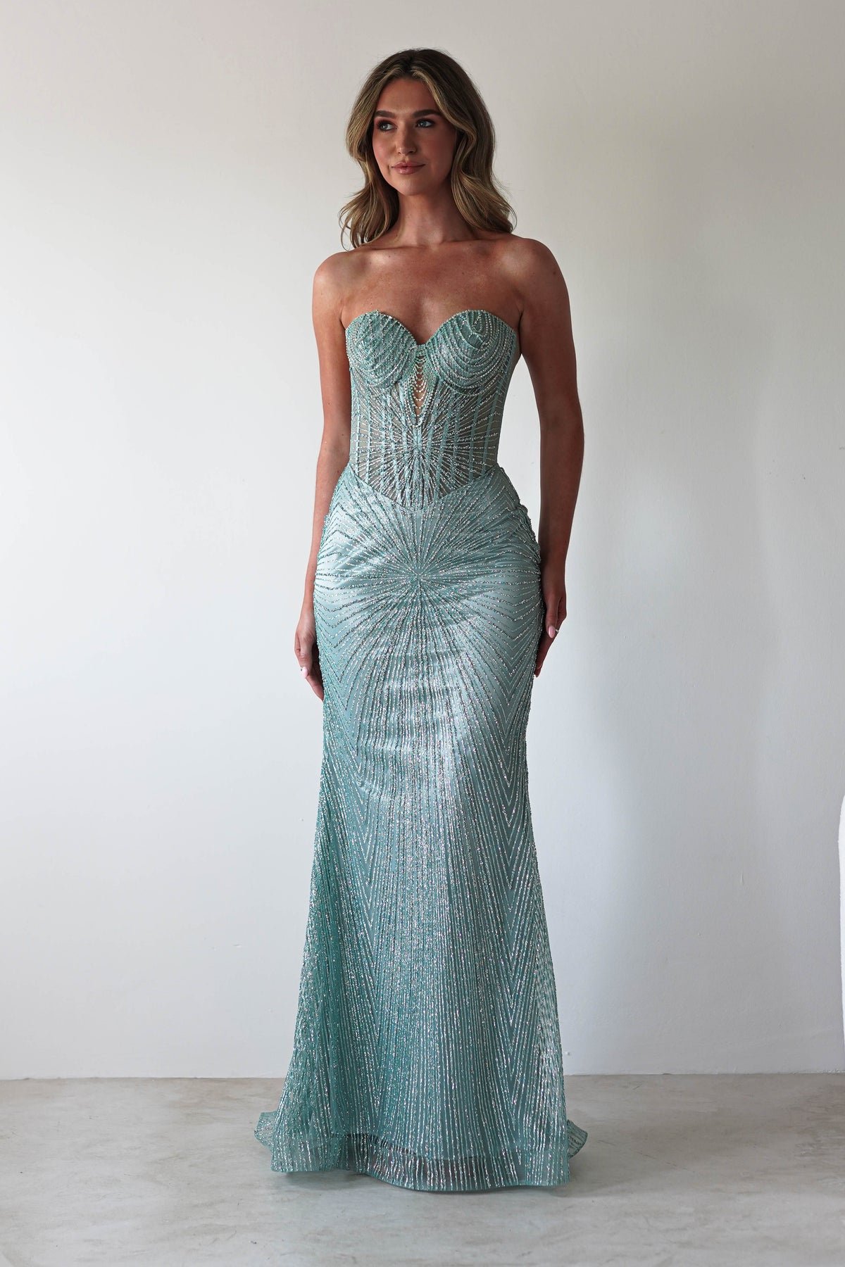 Elyse Glitter Strapless Gown | Sage-Oh Hello Clothing
