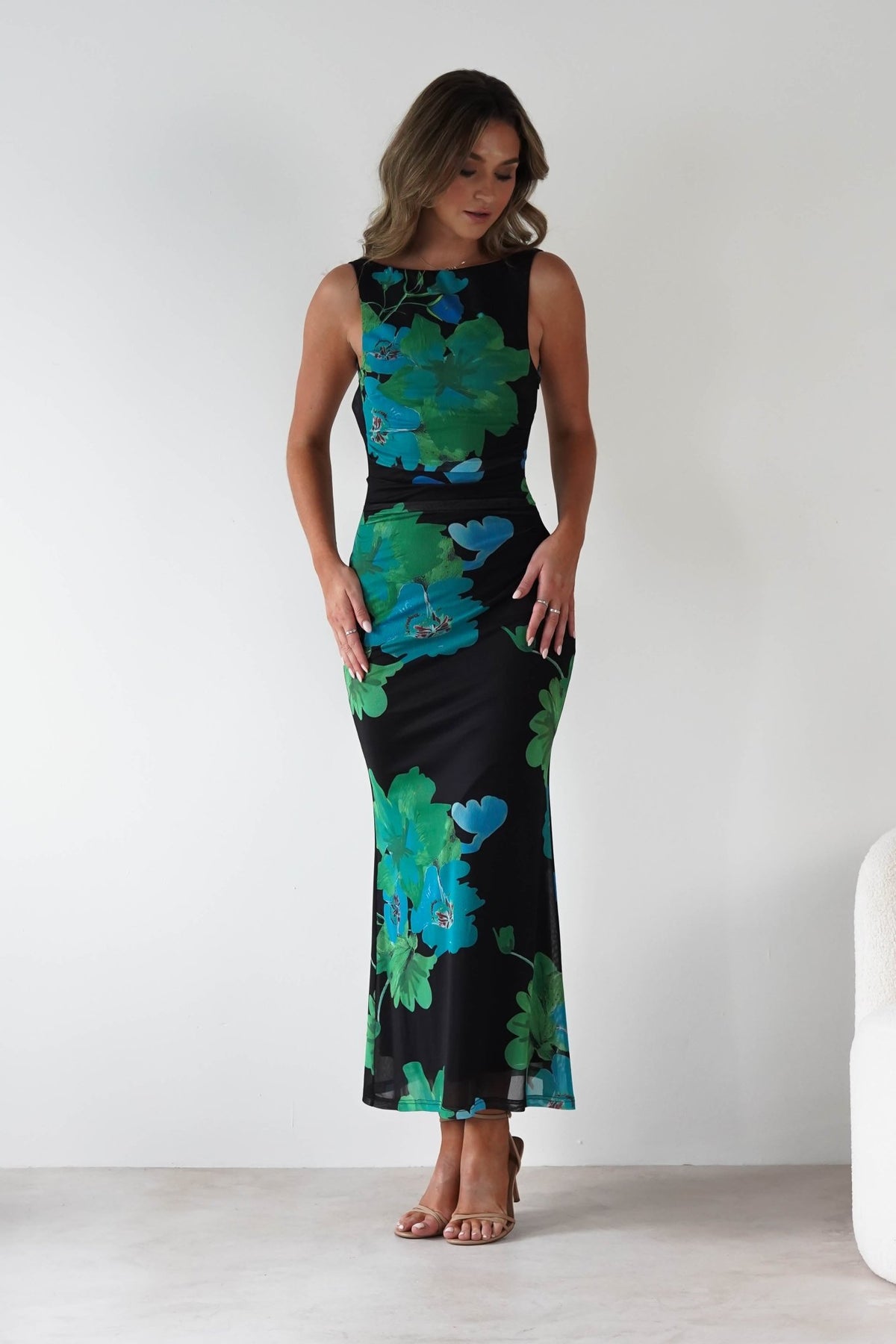 Elysia Bodycon Mesh Maxi Dress | Black/Green-Oh Hello Clothing