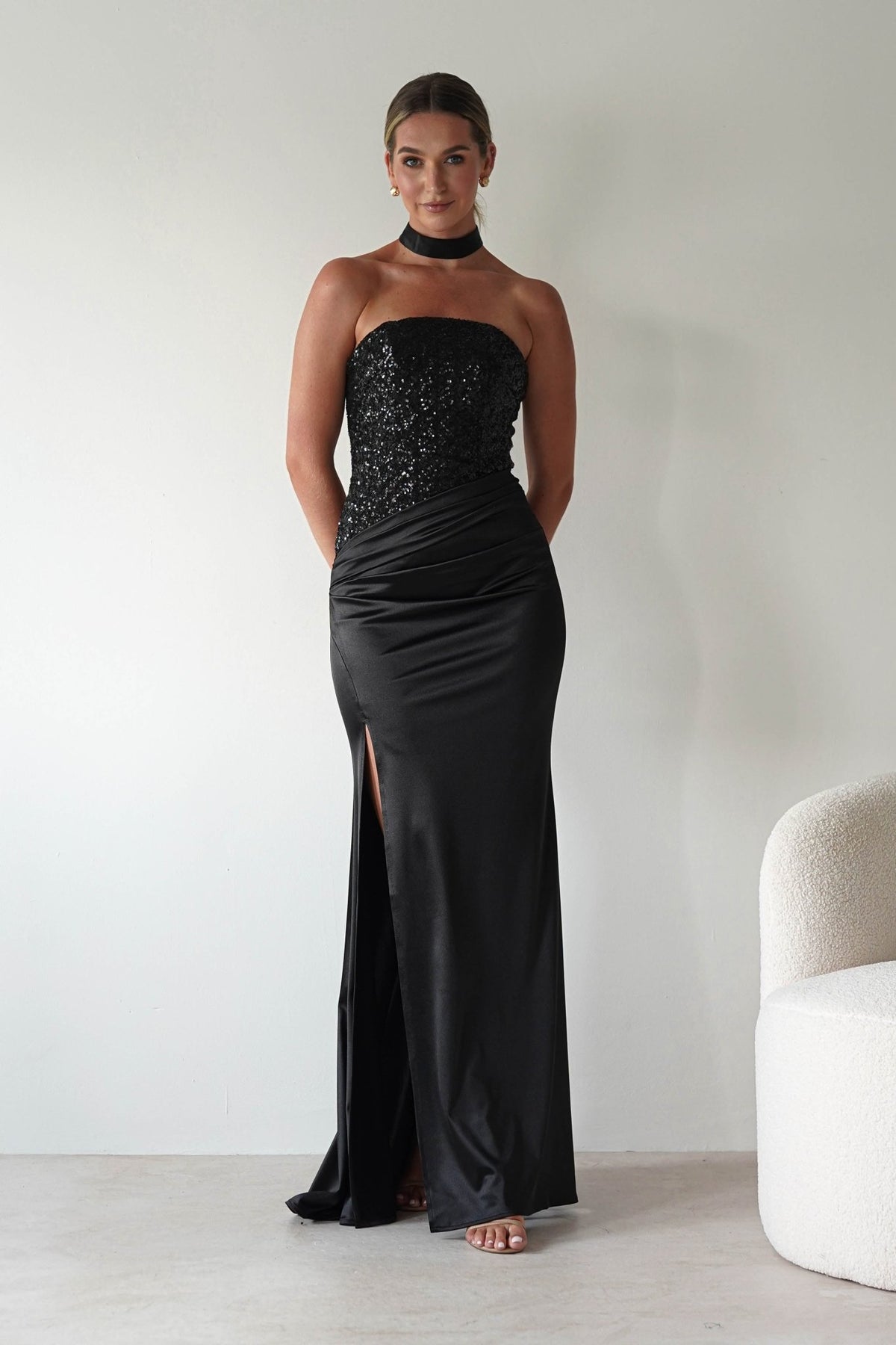 Elysia Sequin Embellished Bodice Gown | Black-Oh Hello Clothing