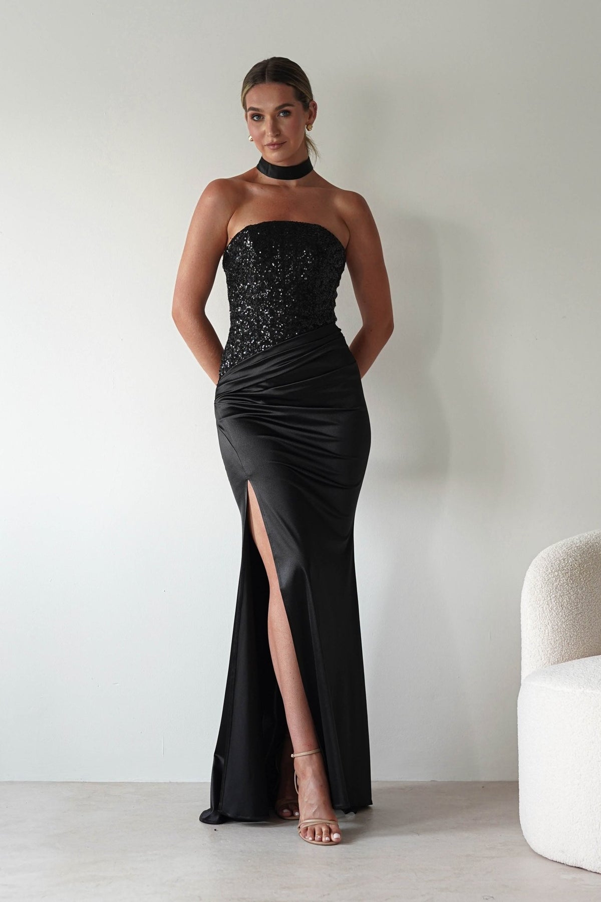 Elysia Sequin Embellished Bodice Gown | Black-Oh Hello Clothing