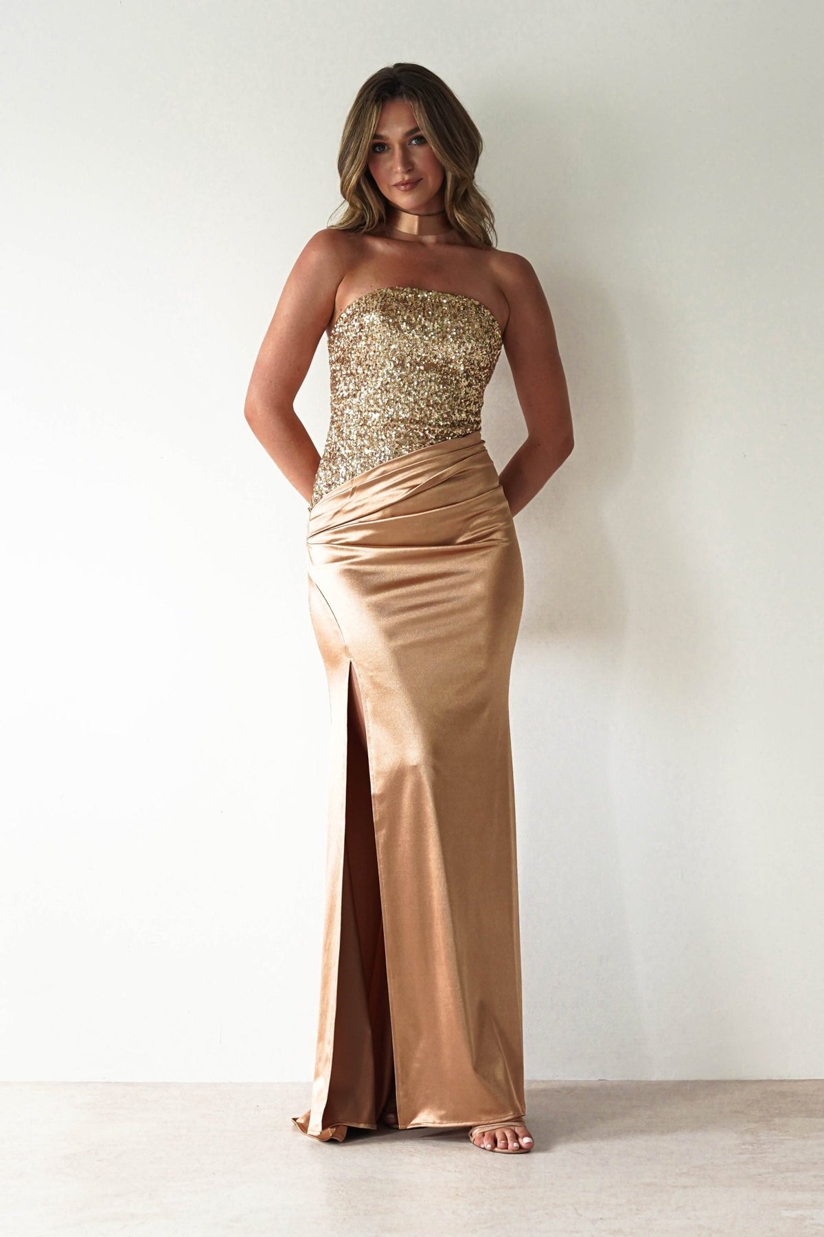 Elysia Sequin Embellished Bodice Gown | Gold-Oh Hello Clothing