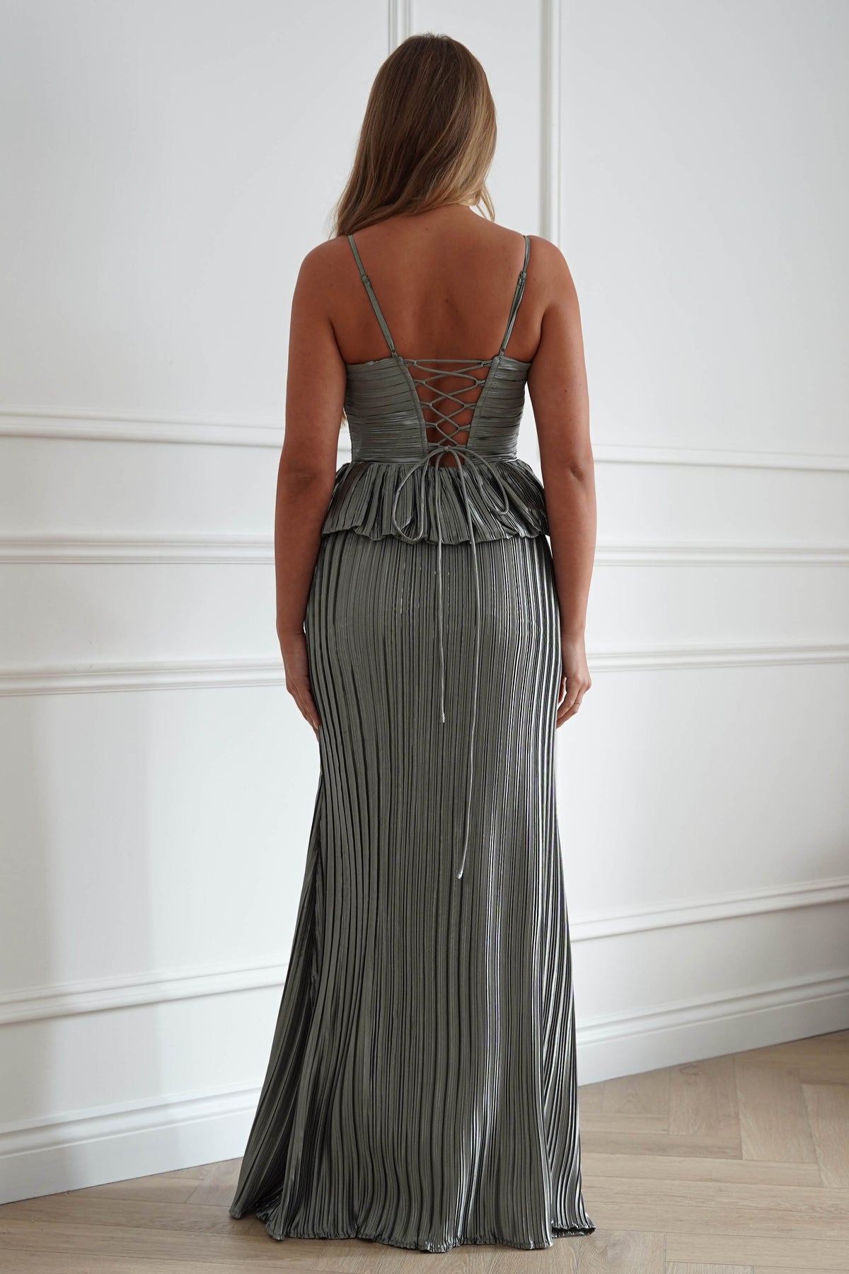 Ember Pleated Peplum Maxi Dress | Light Sage-Oh Hello Clothing