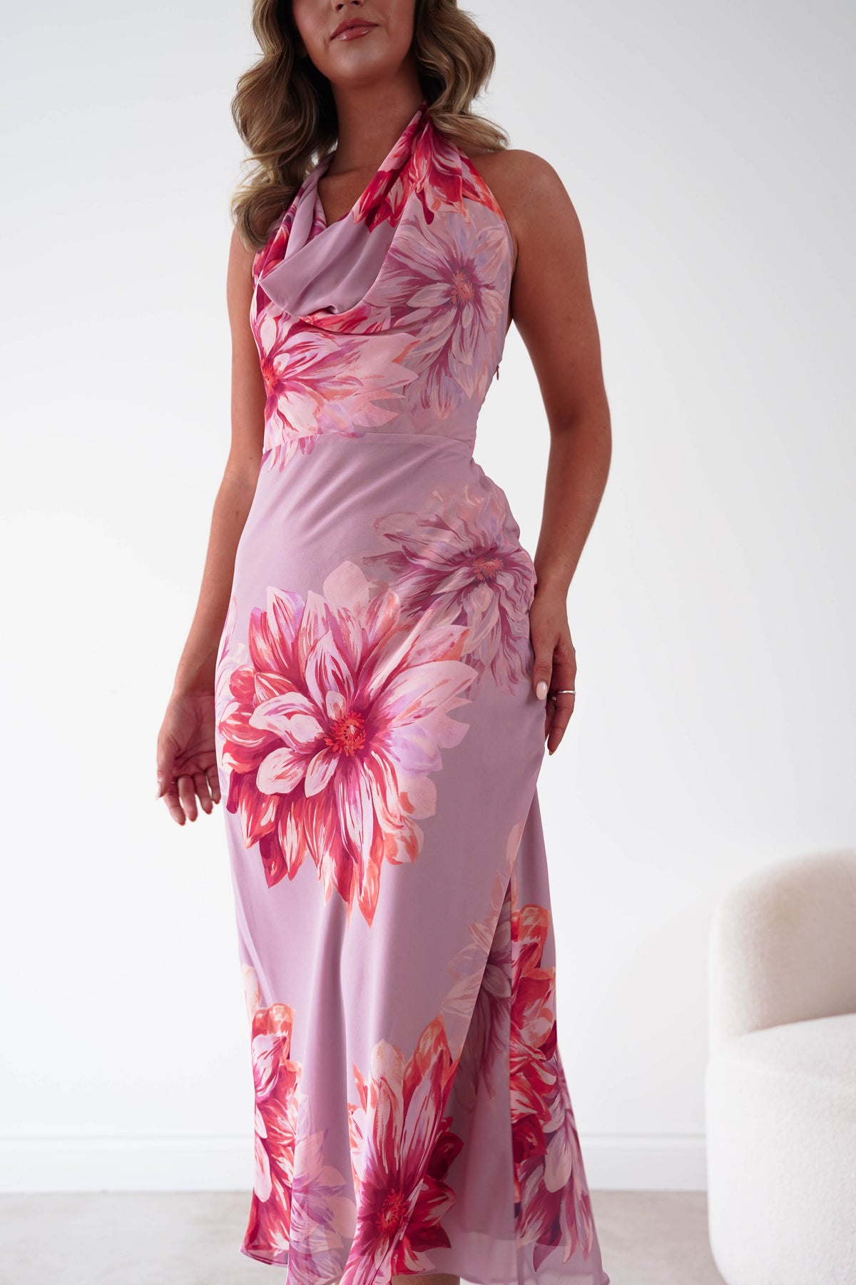 Emilee Halterneck Floral Midi Dress | Lilac/Pink-Oh Hello Clothing