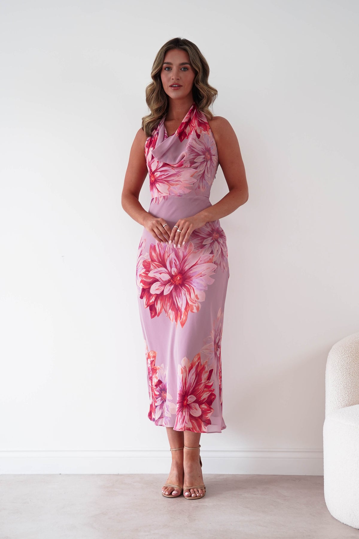 Emilee Halterneck Floral Midi Dress | Lilac/Pink-Oh Hello Clothing