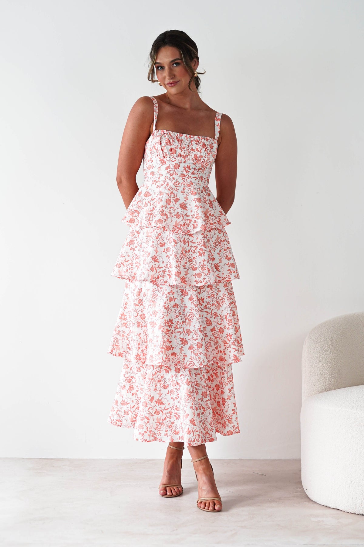 Emily Floral Ruffle Maxi Dress | Orange Print-Oh Hello Clothing