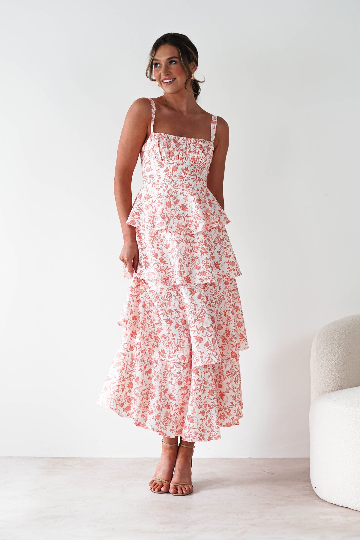 Emily Floral Ruffle Maxi Dress | Orange Print-Oh Hello Clothing