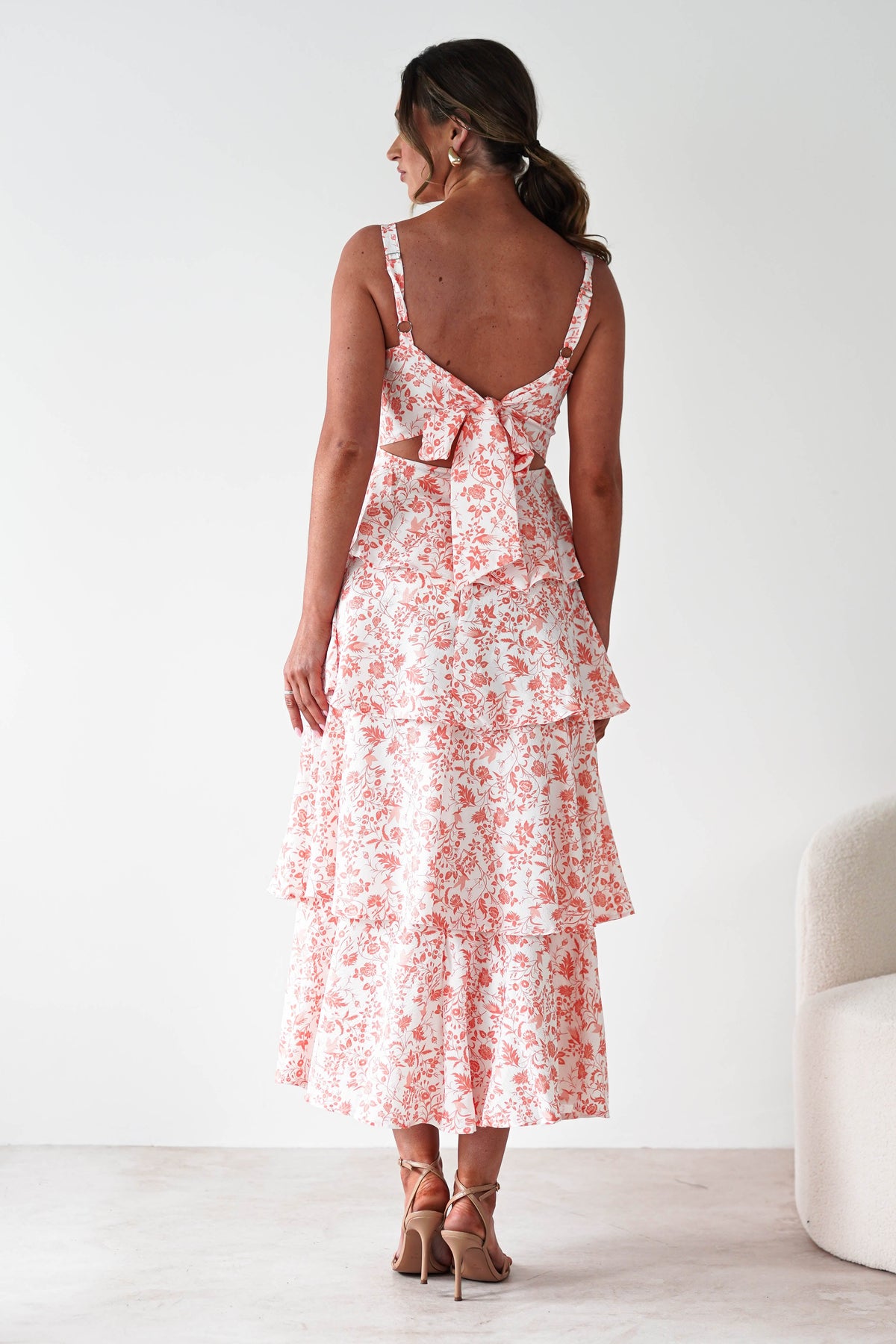 Emily Floral Ruffle Maxi Dress | Orange Print-Oh Hello Clothing