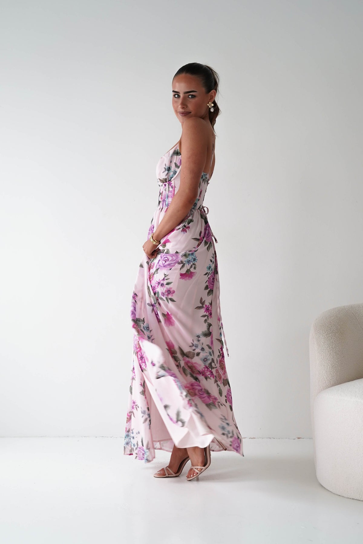 Emmy Floral Print Corset Maxi Dress | Lilac-Oh Hello Clothing