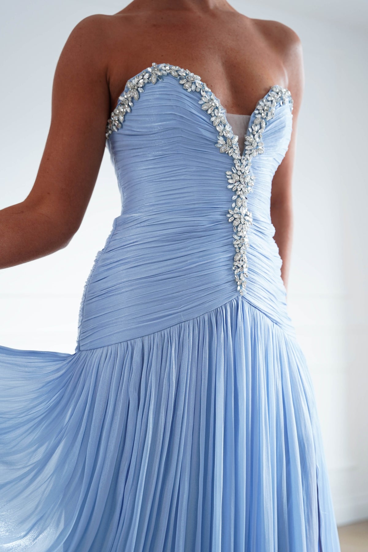 Estella Diamante Trim Ruched Maxi Gown | Blue-Oh Hello Clothing