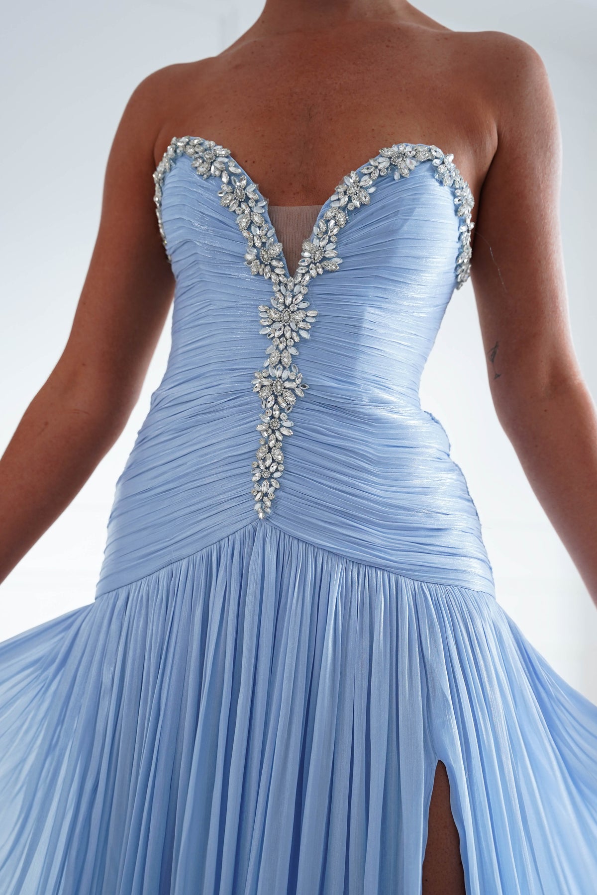 Estella Diamante Trim Ruched Maxi Gown | Blue-Oh Hello Clothing