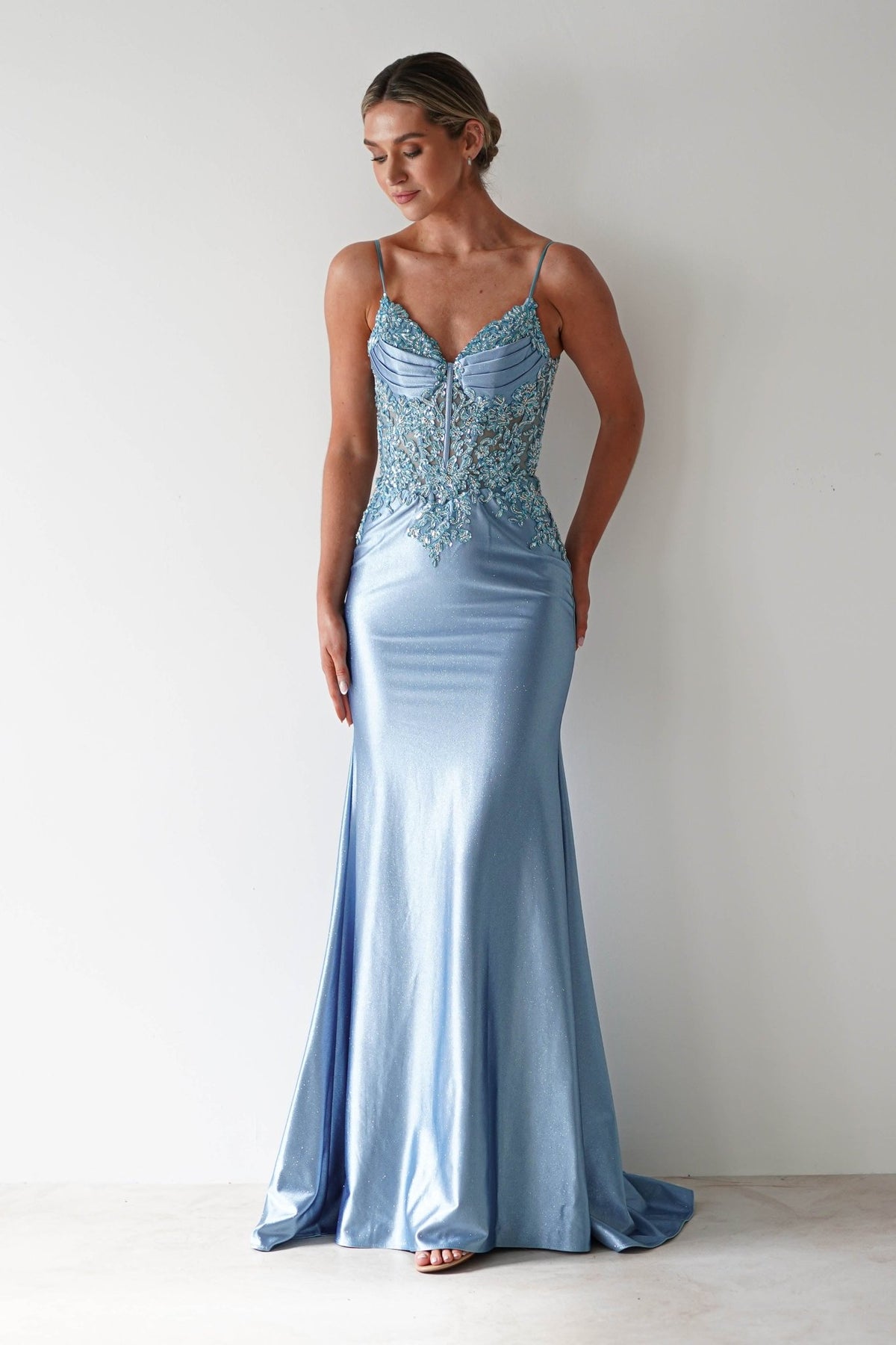 Eternity Glitter Bodycon Gown | Dusty Blue-Oh Hello Clothing