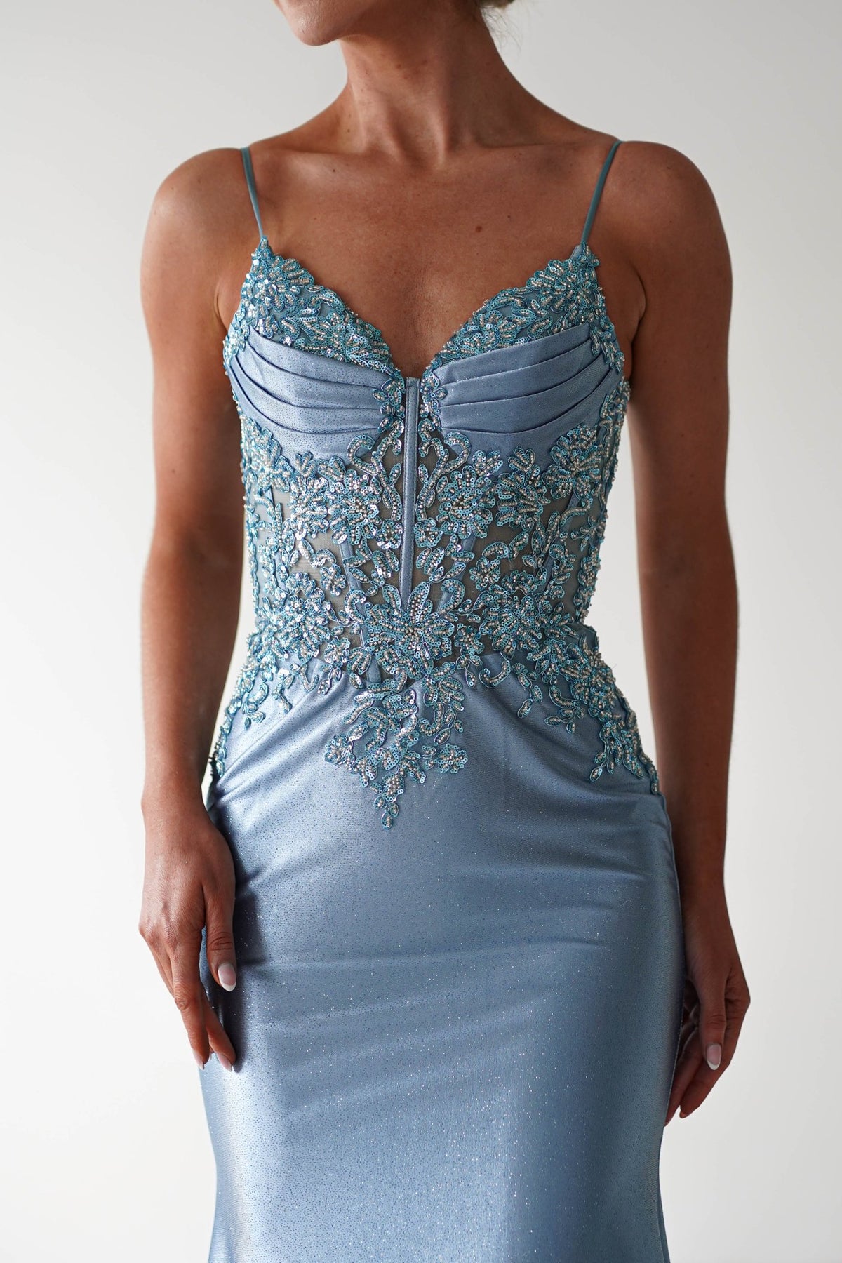 Eternity Glitter Bodycon Gown | Dusty Blue-Oh Hello Clothing