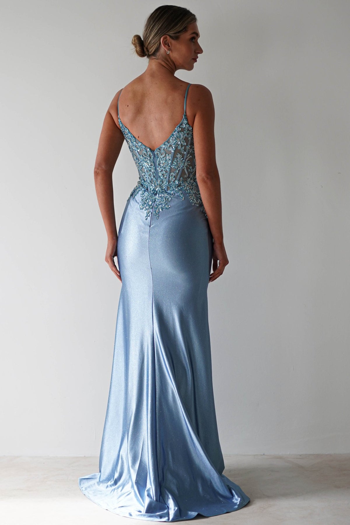 Eternity Glitter Bodycon Gown | Dusty Blue-Oh Hello Clothing