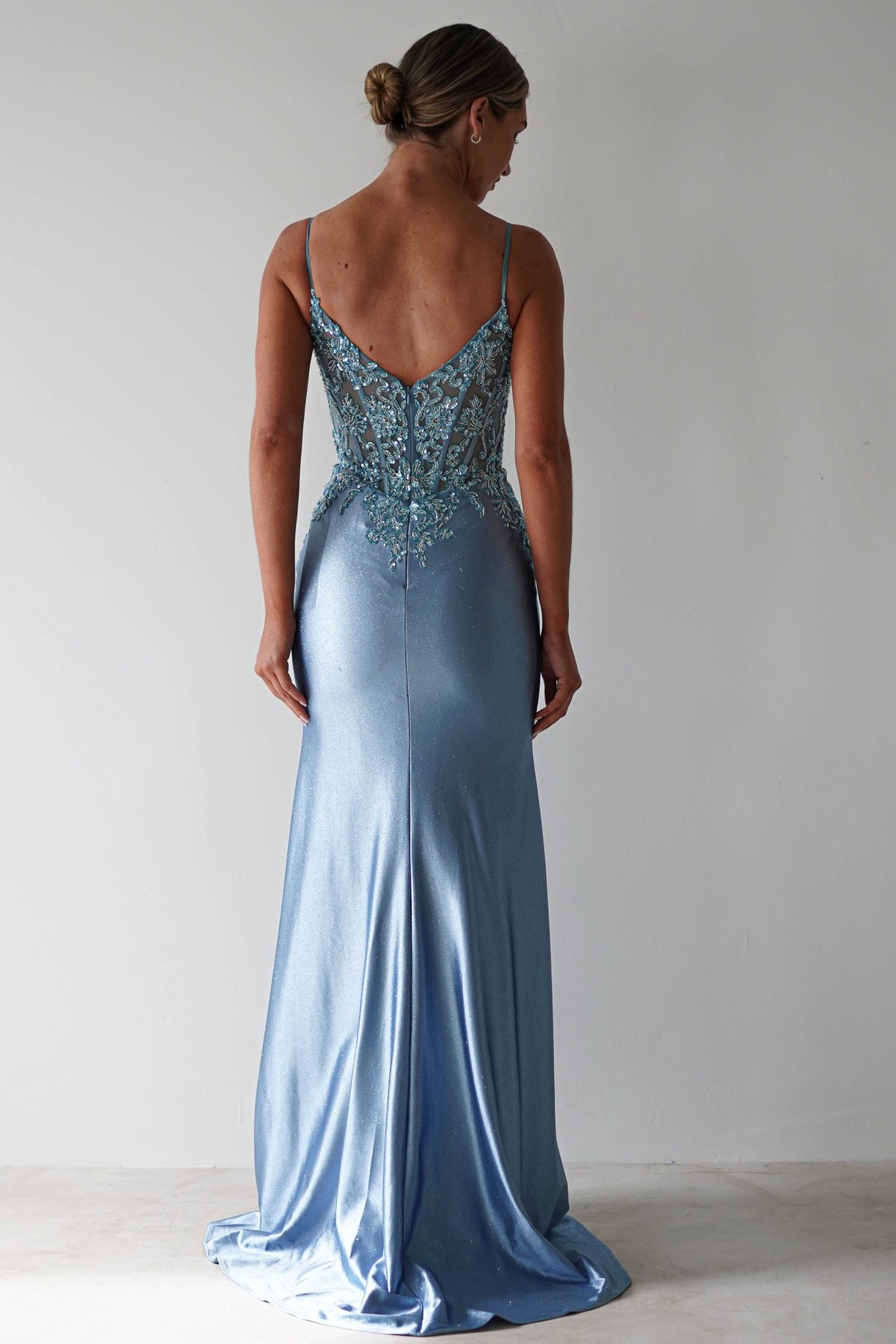 Eternity Glitter Bodycon Gown | Dusty Blue-Oh Hello Clothing