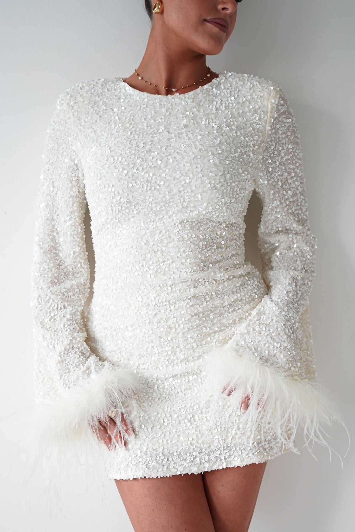 Eve Long Sleeve Sequin Mini Dress | Ivory-Oh Hello Clothing