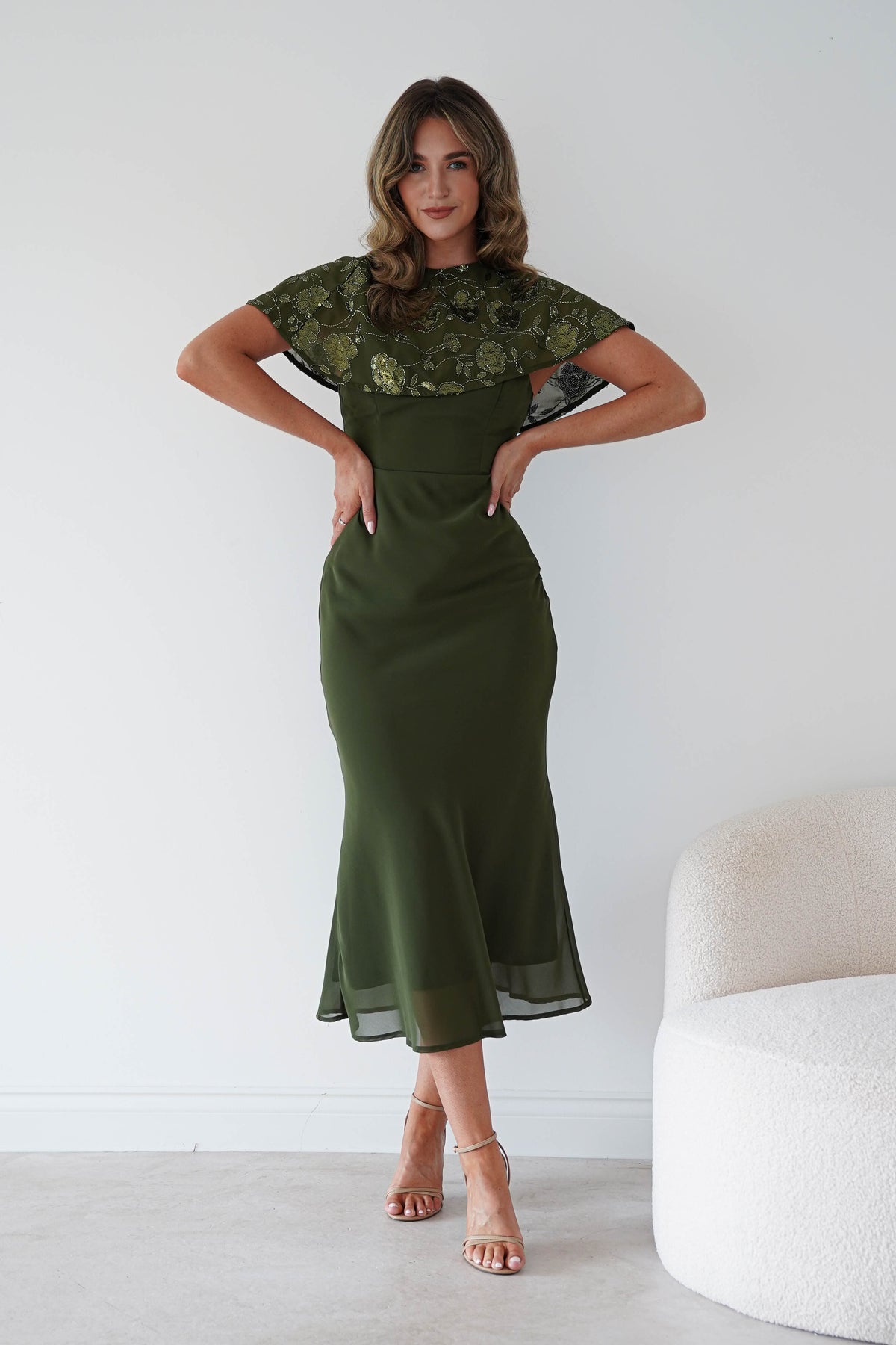 Fatima Sequin Cape Maxi Dress | Olive-Oh Hello Clothing