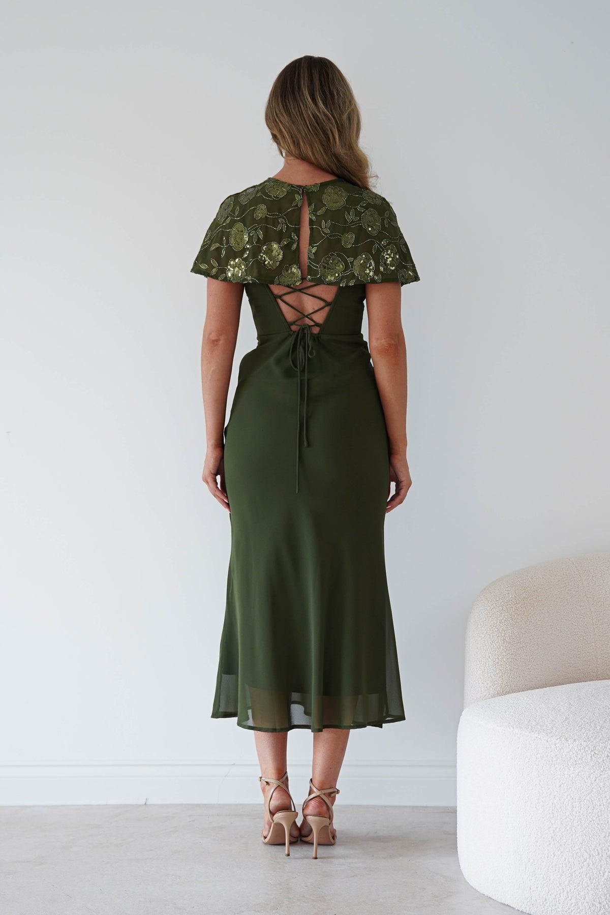 Fatima Sequin Cape Maxi Dress | Olive-Oh Hello Clothing