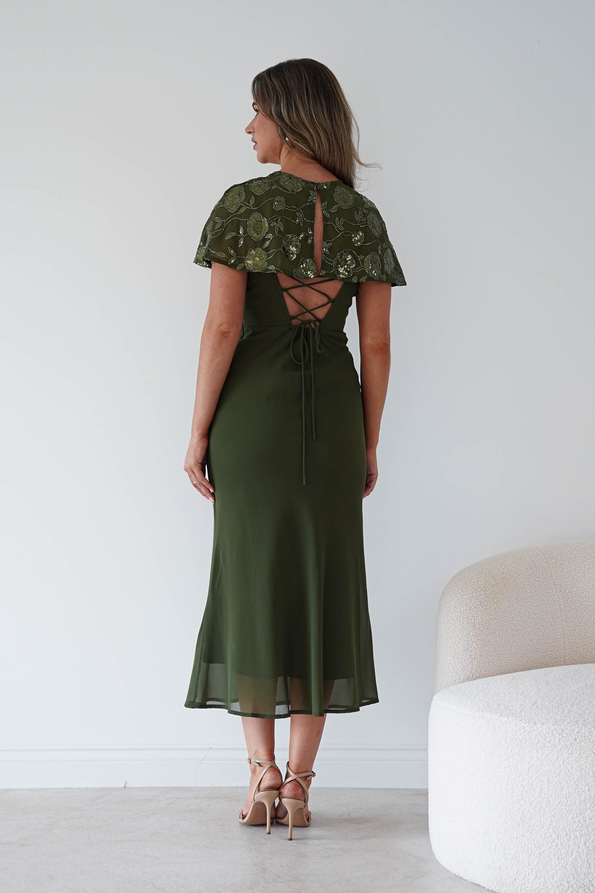 Fatima Sequin Cape Maxi Dress | Olive-Oh Hello Clothing