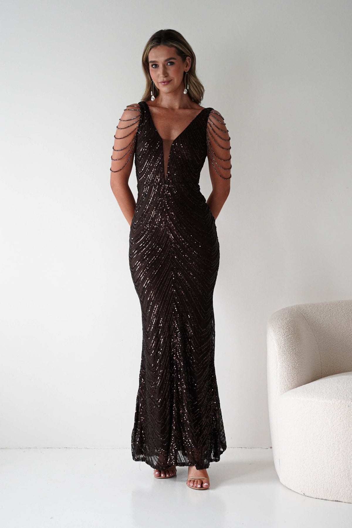 Fayette Embellished Sequin Gown | Brown-Oh Hello Clothing