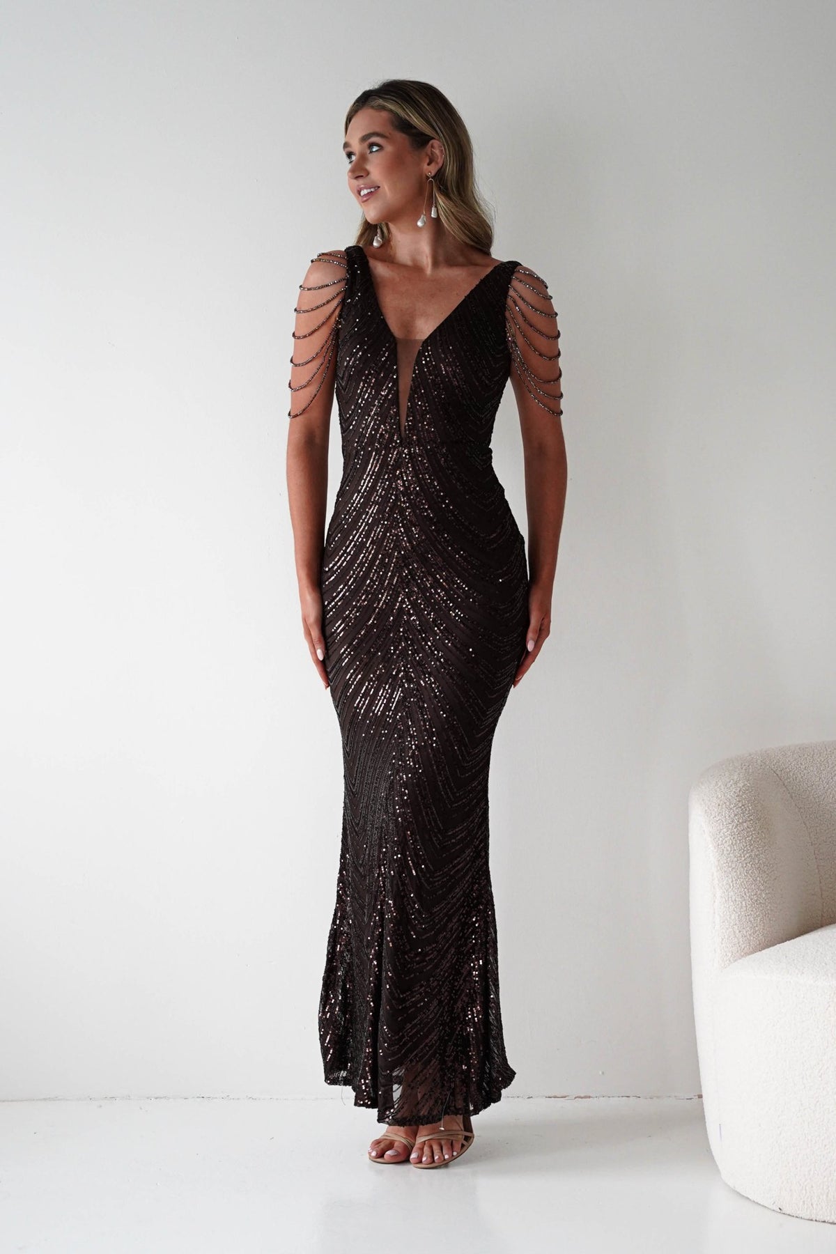 Fayette Embellished Sequin Gown | Brown-Oh Hello Clothing