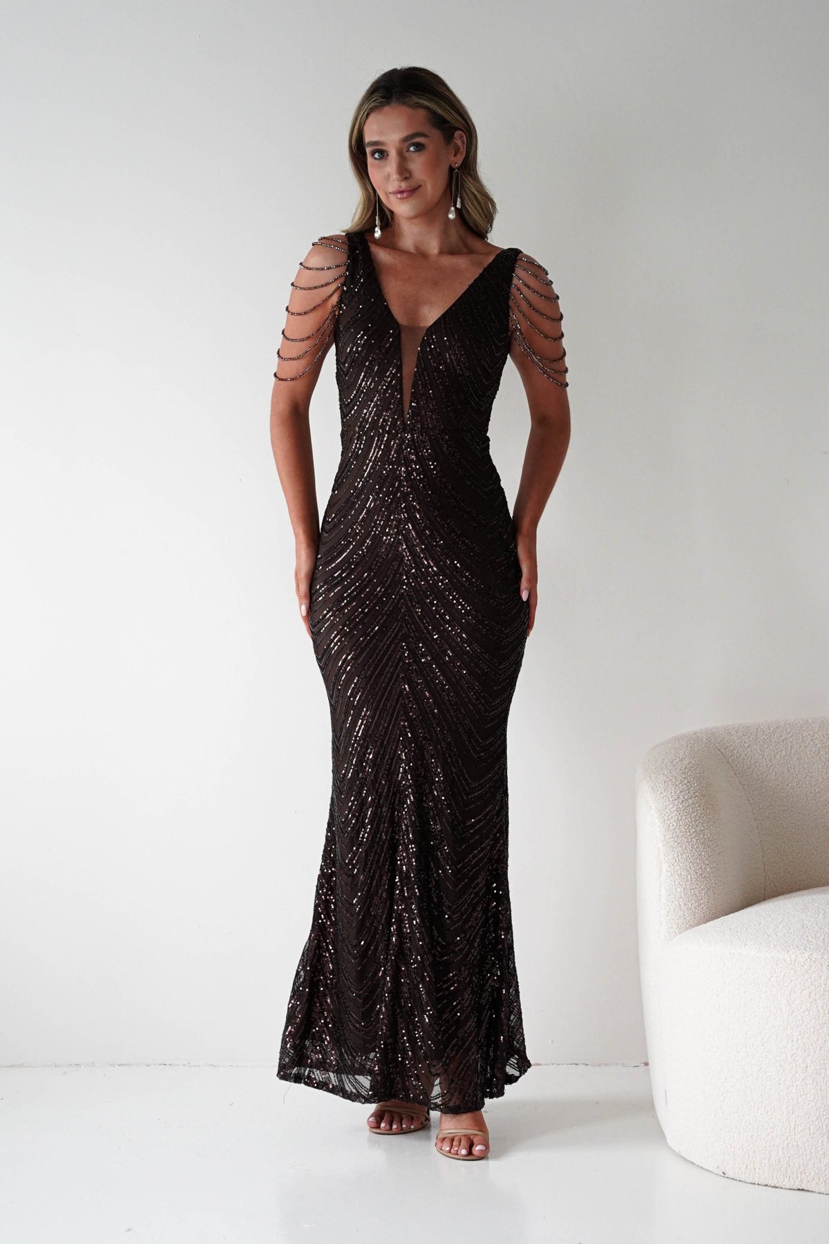 Fayette Embellished Sequin Gown | Brown-Oh Hello Clothing