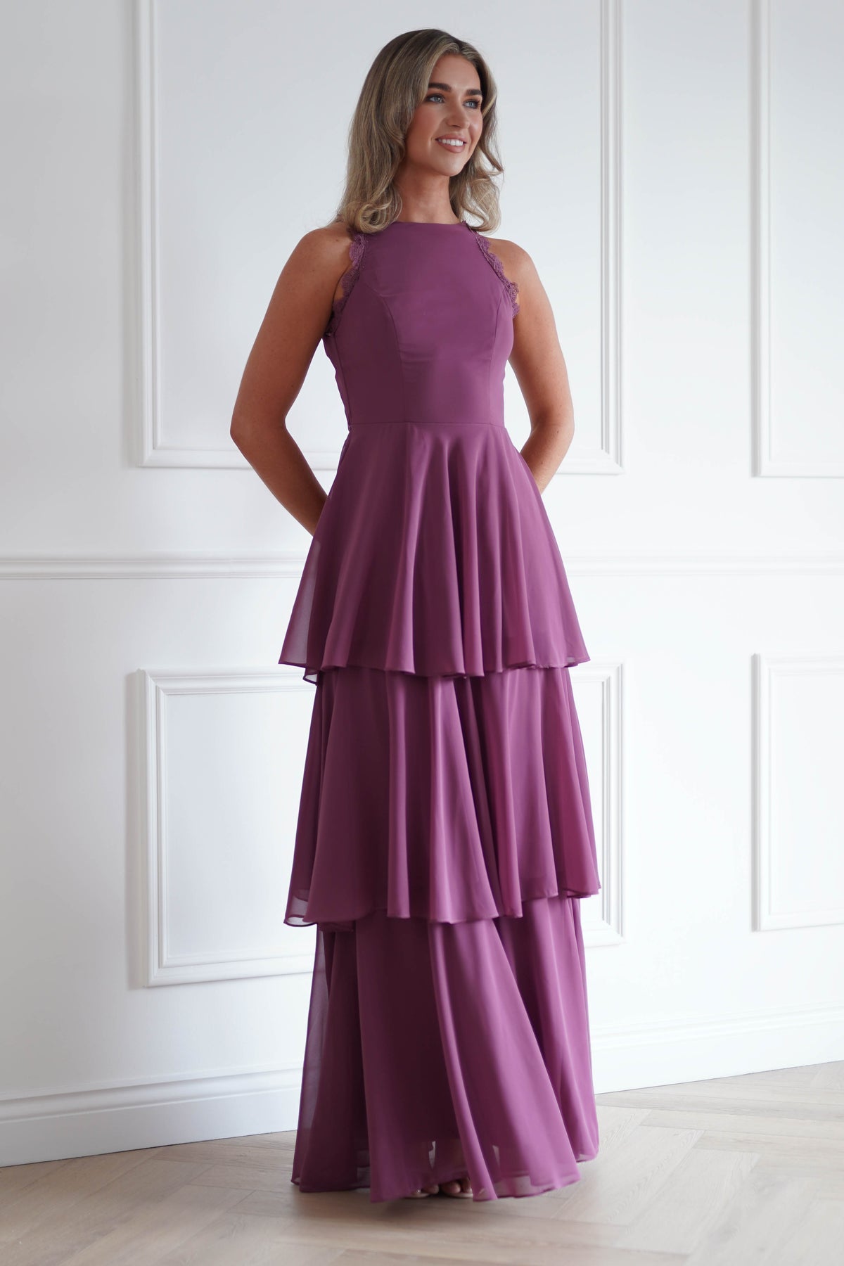 Oh Hello Clothing Women > Clothing > Dresses Ferne Lace Detail Tiered Maxi Dress | Dark Rose