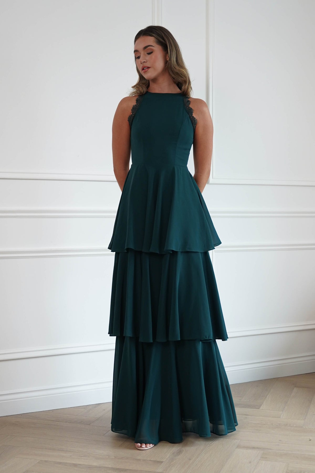 Oh Hello Clothing Women > Clothing > Dresses Ferne Lace Detail Tiered Maxi Dress | Green