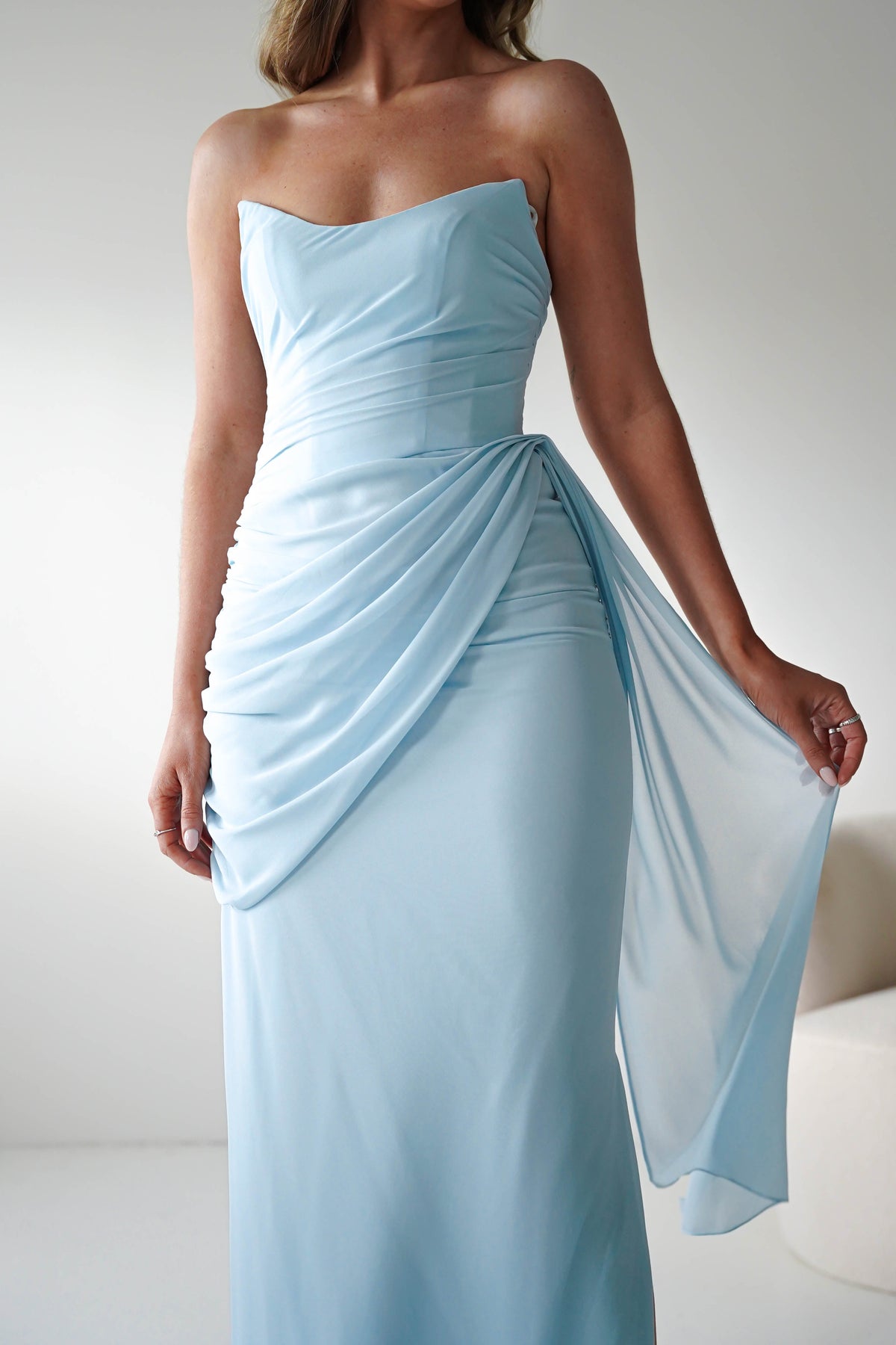 Finn Strapless Draped Maxi Dress | Blue-Oh Hello Clothing