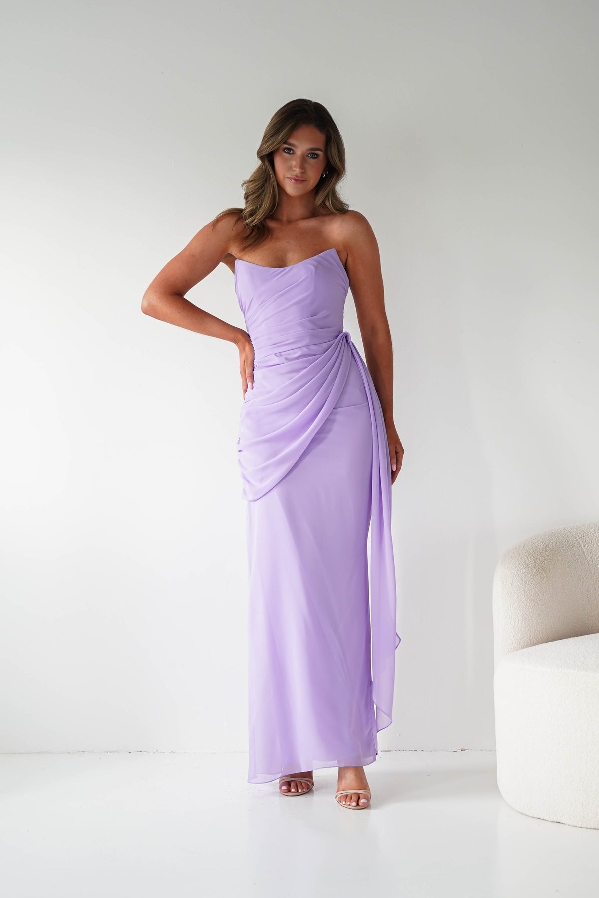Finn Strapless Draped Maxi Dress | Lavender-Oh Hello Clothing