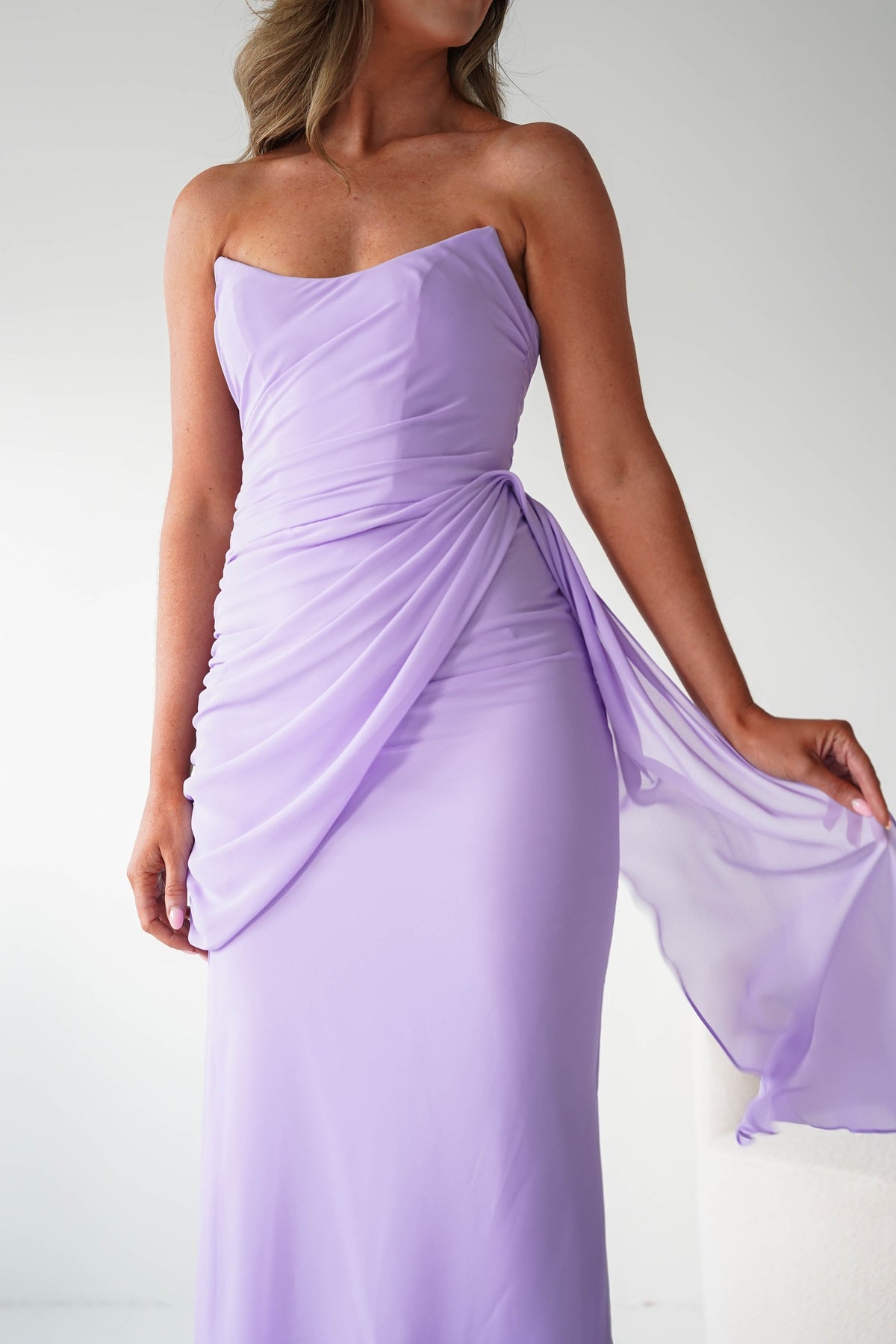Finn Strapless Draped Maxi Dress | Lavender-Oh Hello Clothing