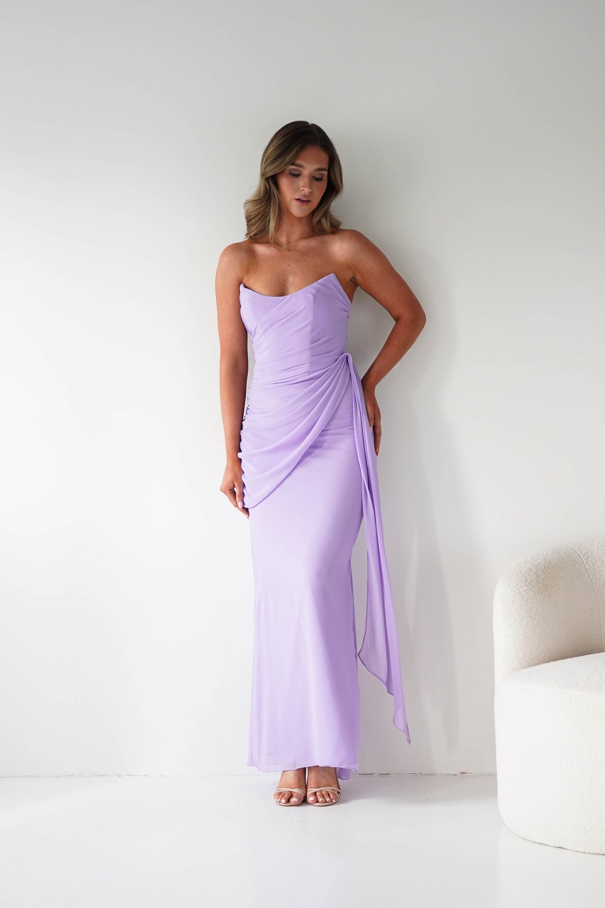 Finn Strapless Draped Maxi Dress | Lavender-Oh Hello Clothing