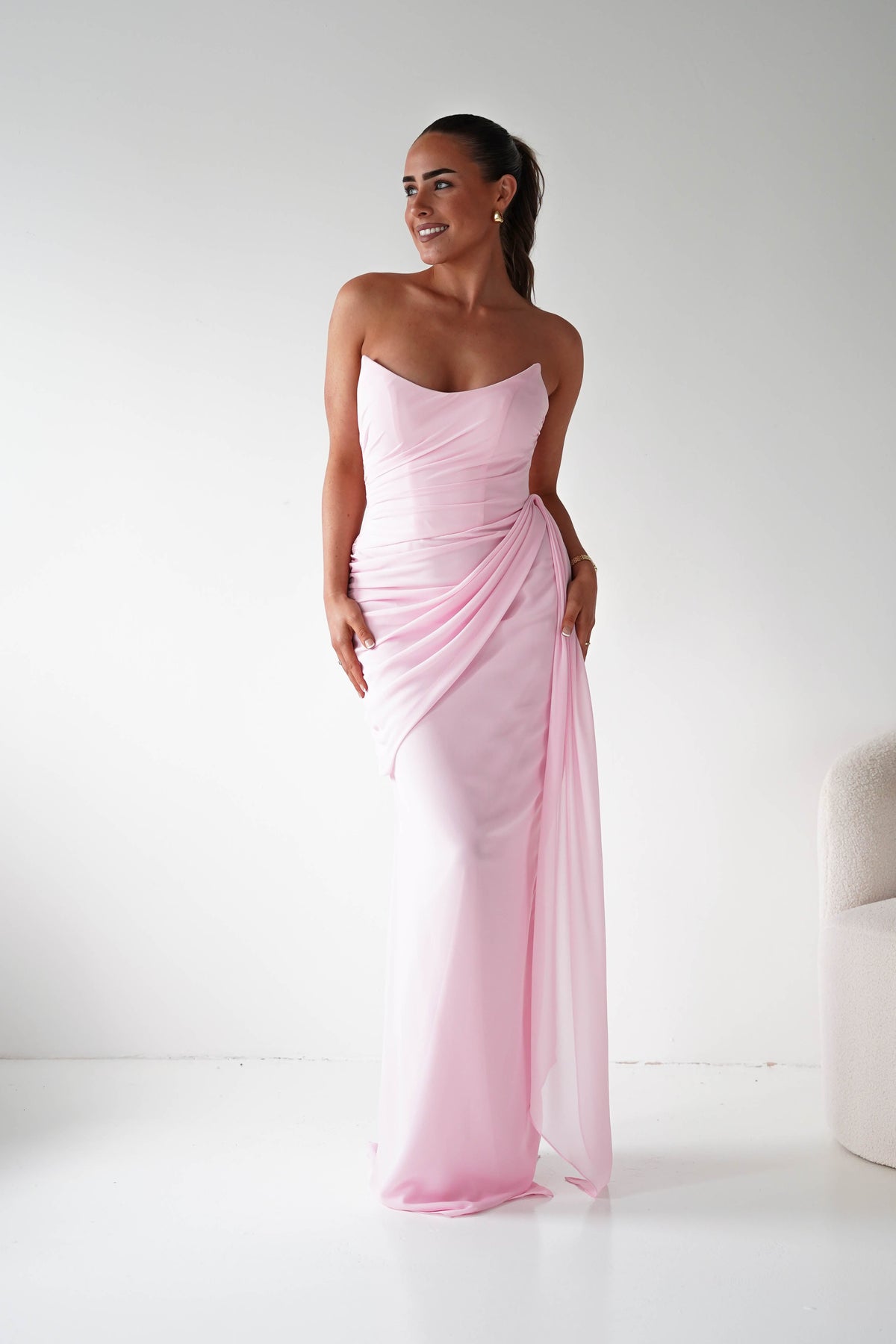 Finn Strapless Draped Maxi Dress | Pink-Oh Hello Clothing