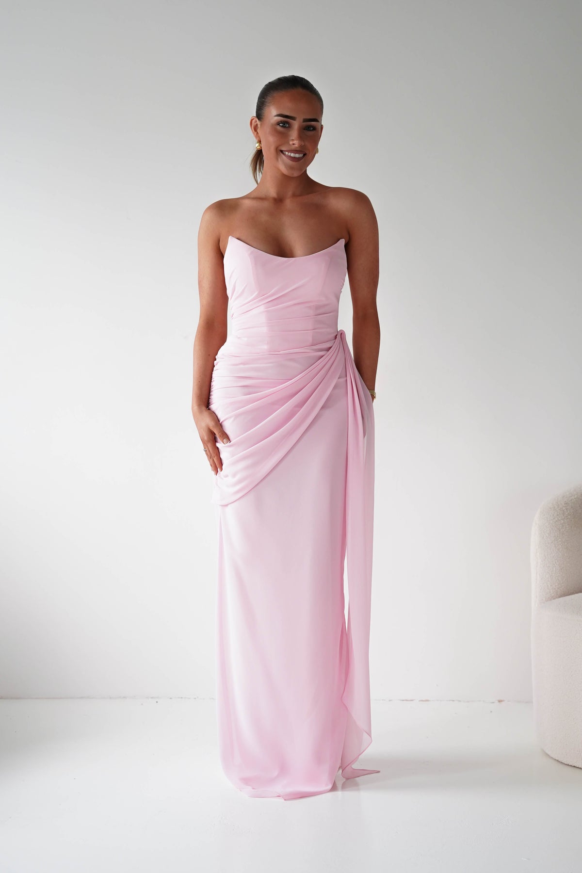 Finn Strapless Draped Maxi Dress | Pink-Oh Hello Clothing