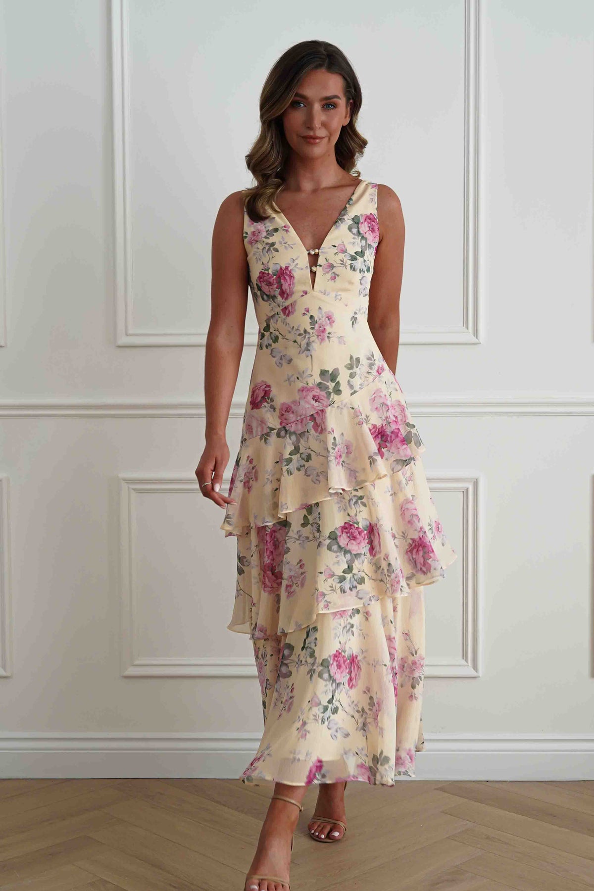 Flora Tiered Floral Print Maxi Dress | Yellow-Oh Hello Clothing