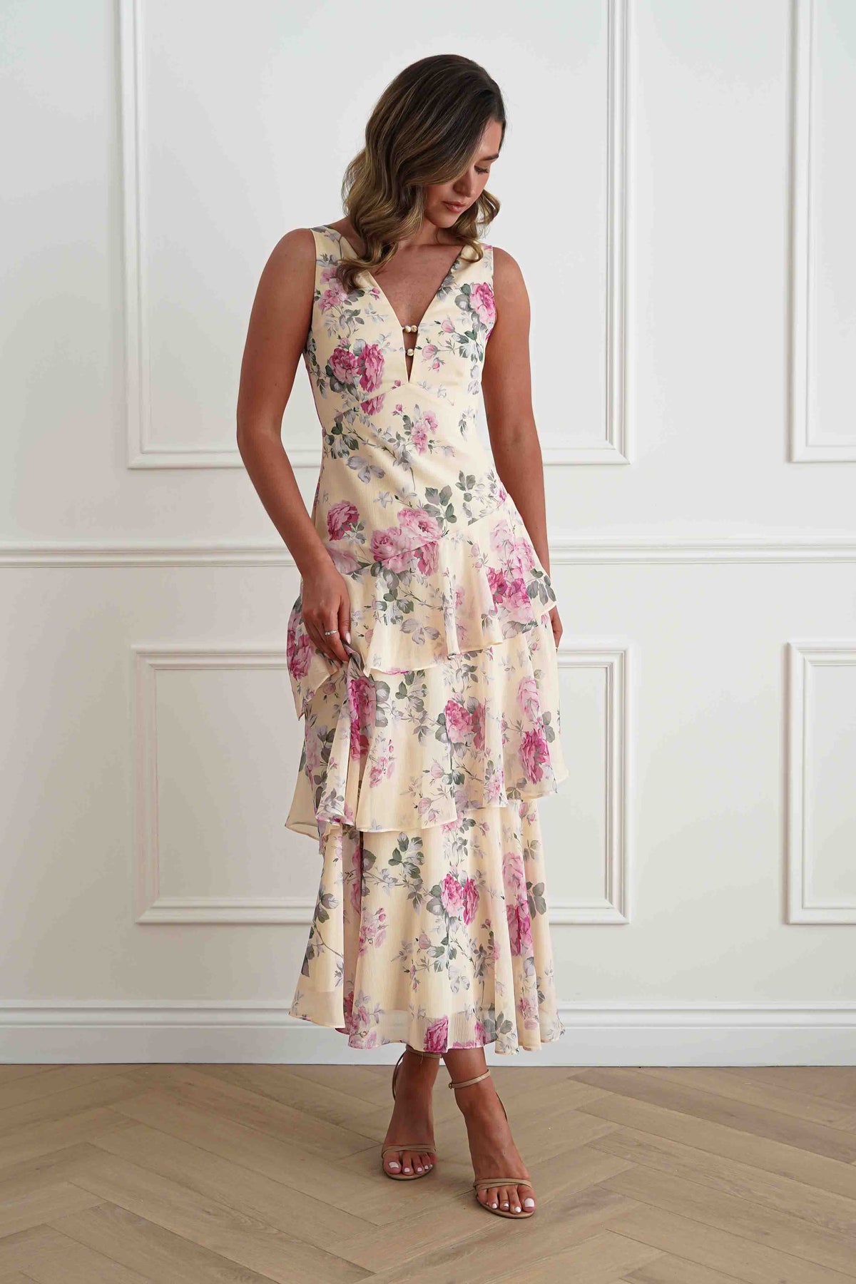 Flora Tiered Floral Print Maxi Dress | Yellow-Oh Hello Clothing