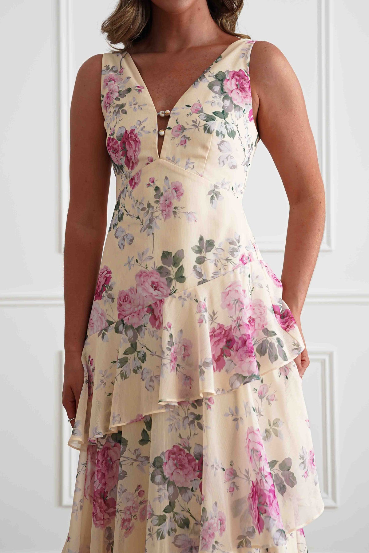 Flora Tiered Floral Print Maxi Dress | Yellow-Oh Hello Clothing