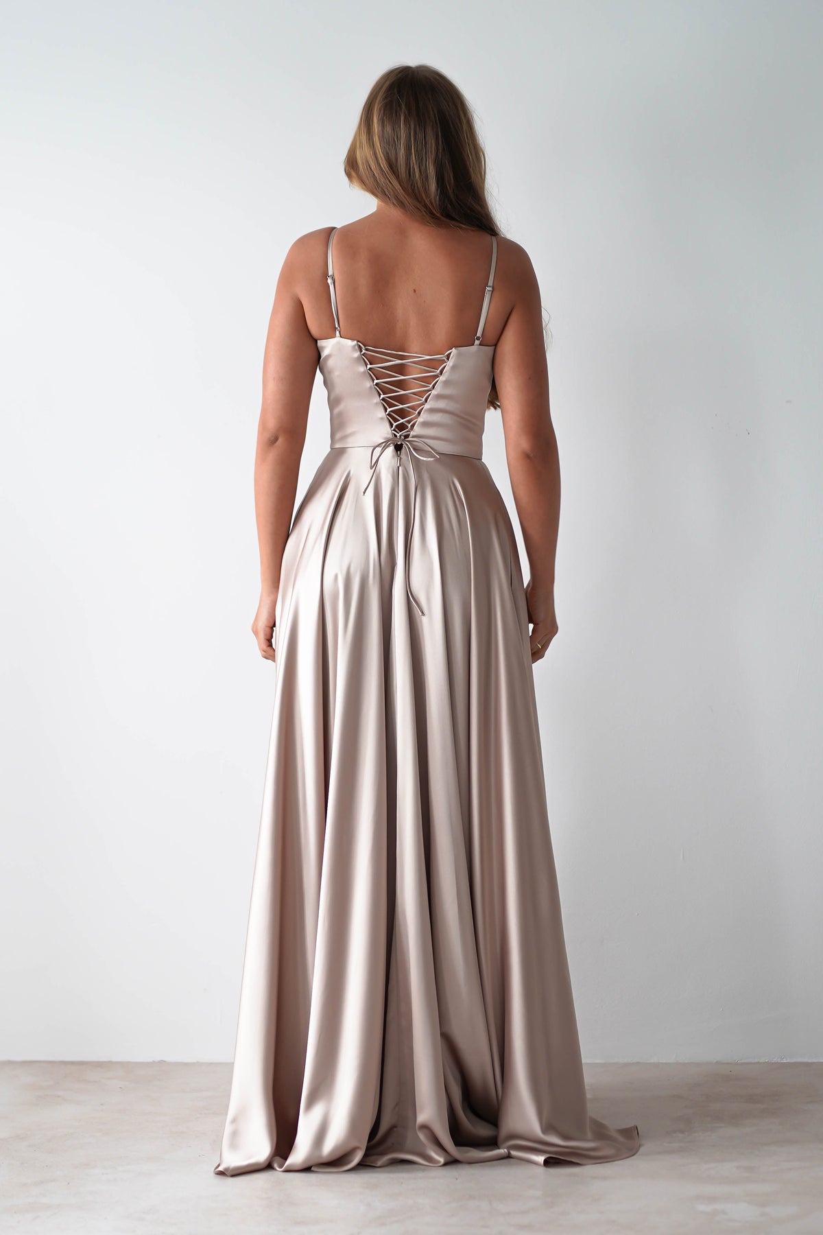 Georgia Soft Satin Maxi Gown | Champange-Oh Hello Clothing
